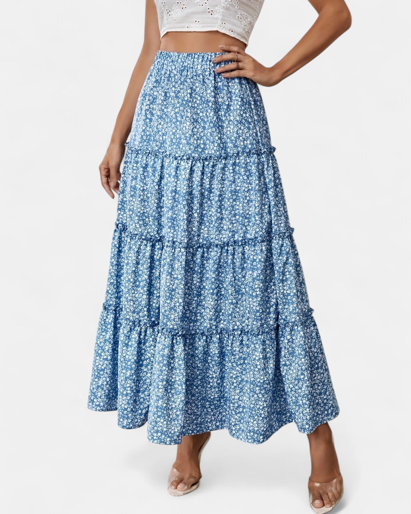 Lilou – Boho Ditsy Floral High Waist Maxi Skirt