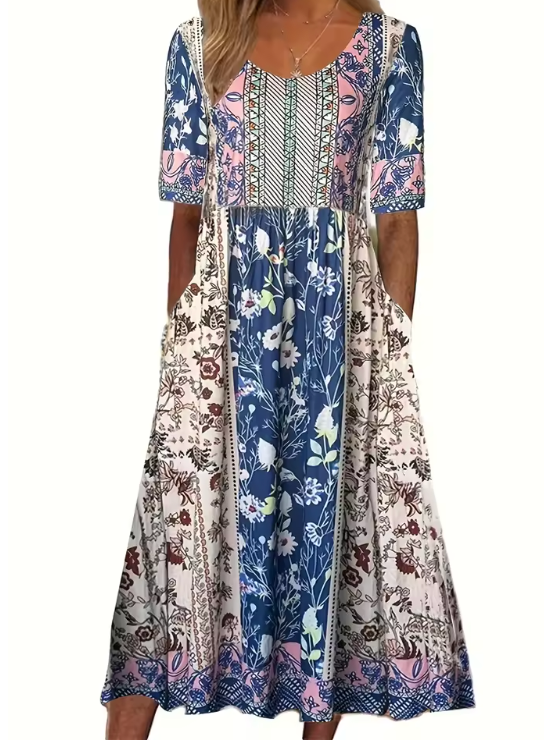 Celeste – Effortless Floral Print Midi Dress with Long Sleeves