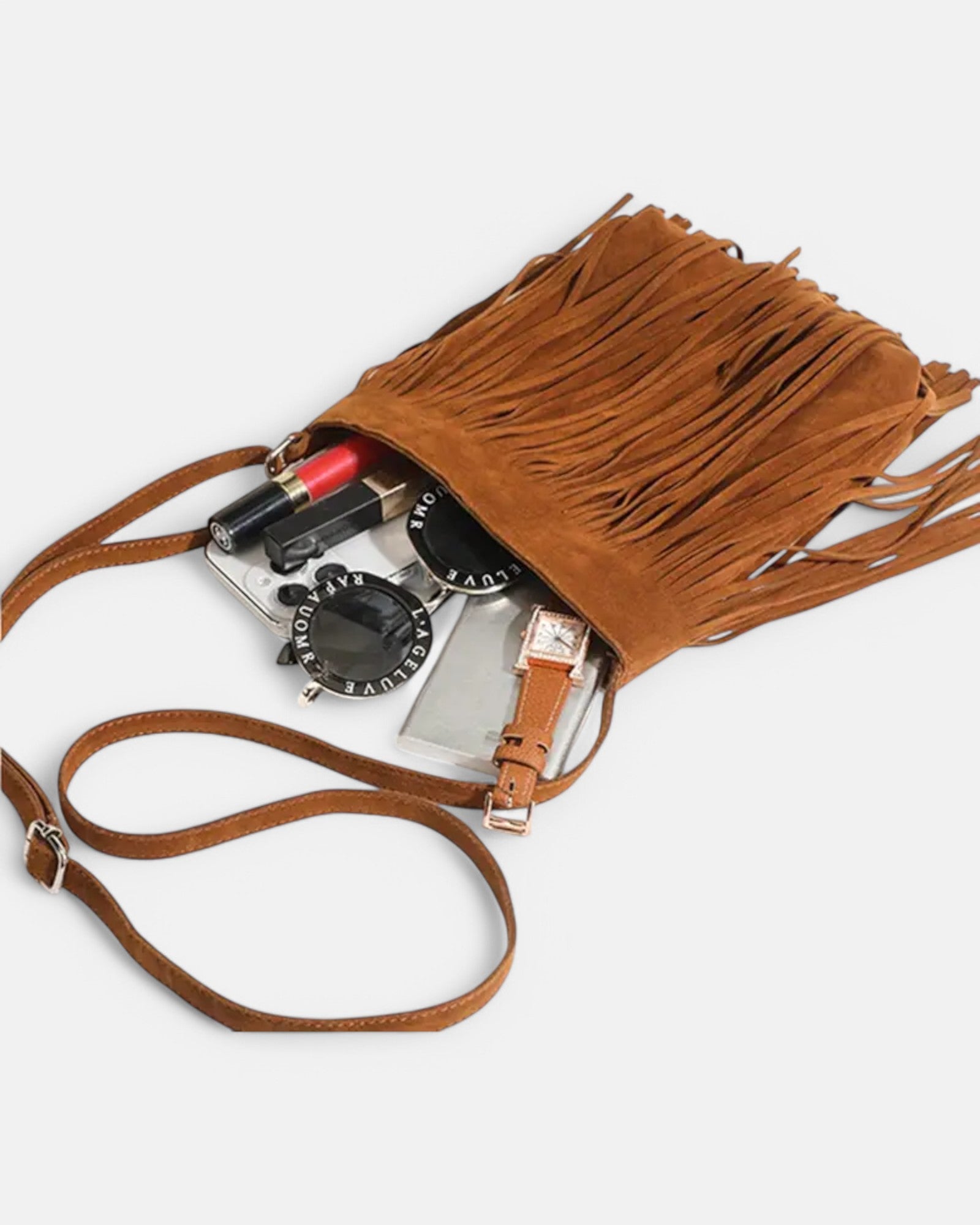 Alice – Boho Tassel Crossbody Bag with Adjustable Strap - Boho Style - Brown -