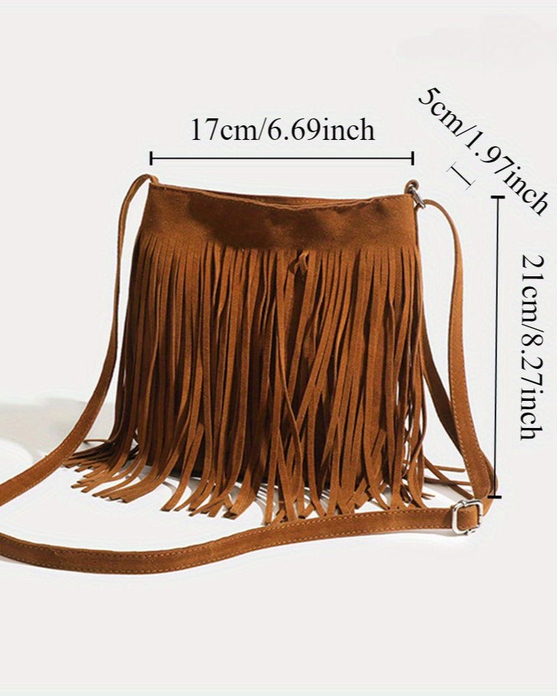 Alice – Boho Tassel Crossbody Bag with Adjustable Strap - Boho Style - Brown -