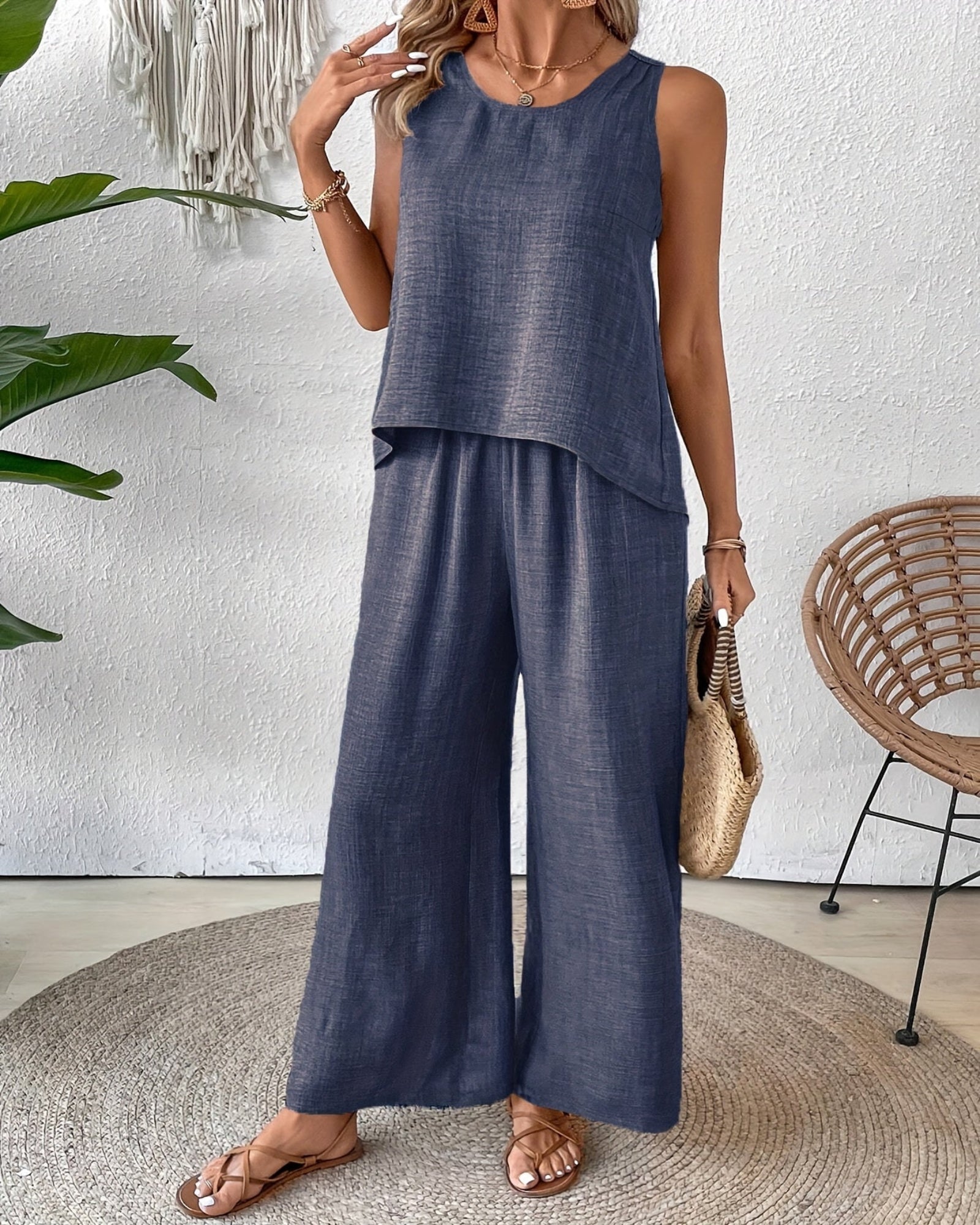 Alondra – Light Grey Sleeveless Boho Set - Outfit Sets - Boho Style