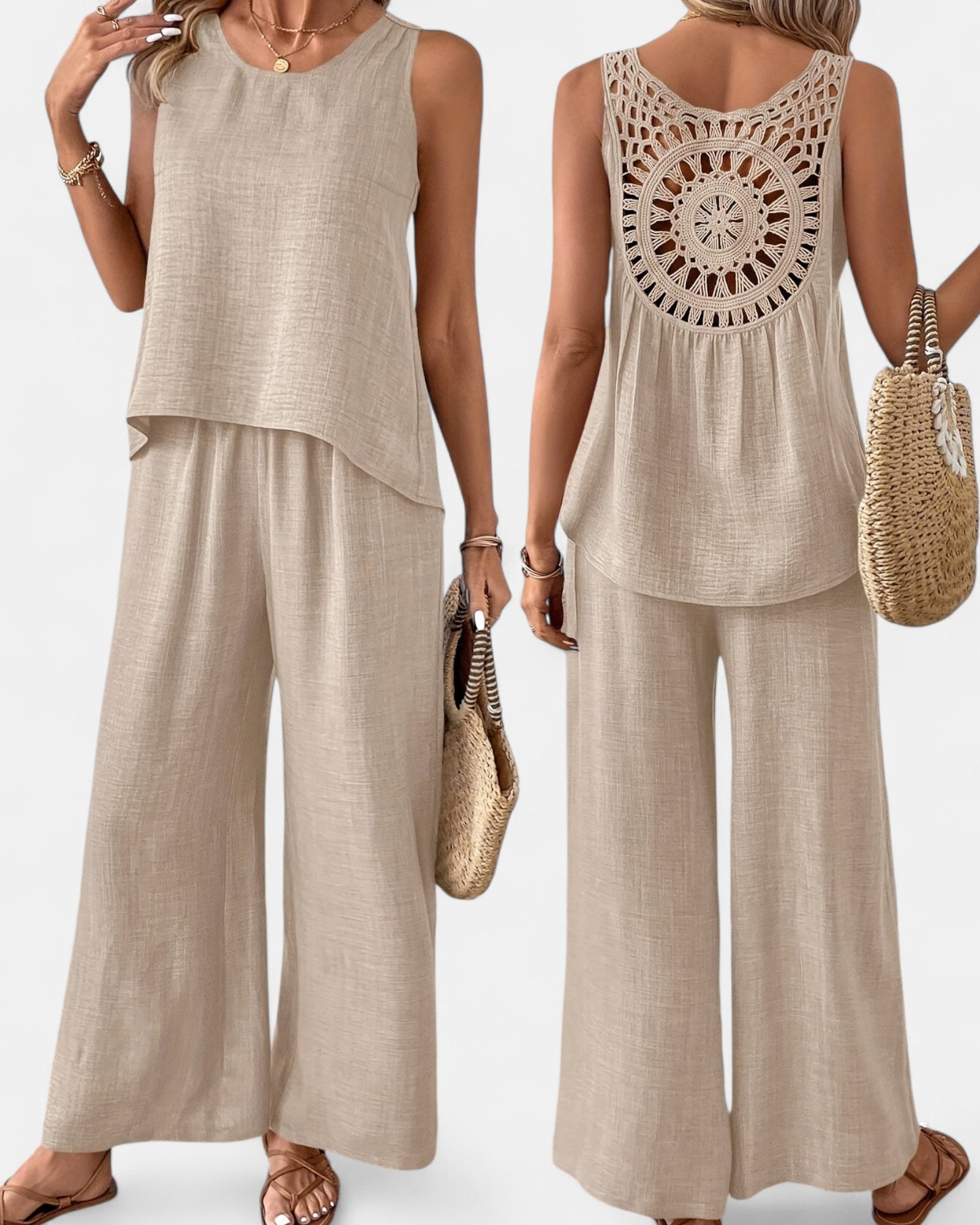 Alondra – Light Grey Sleeveless Boho Set - Outfit Sets - Boho Style