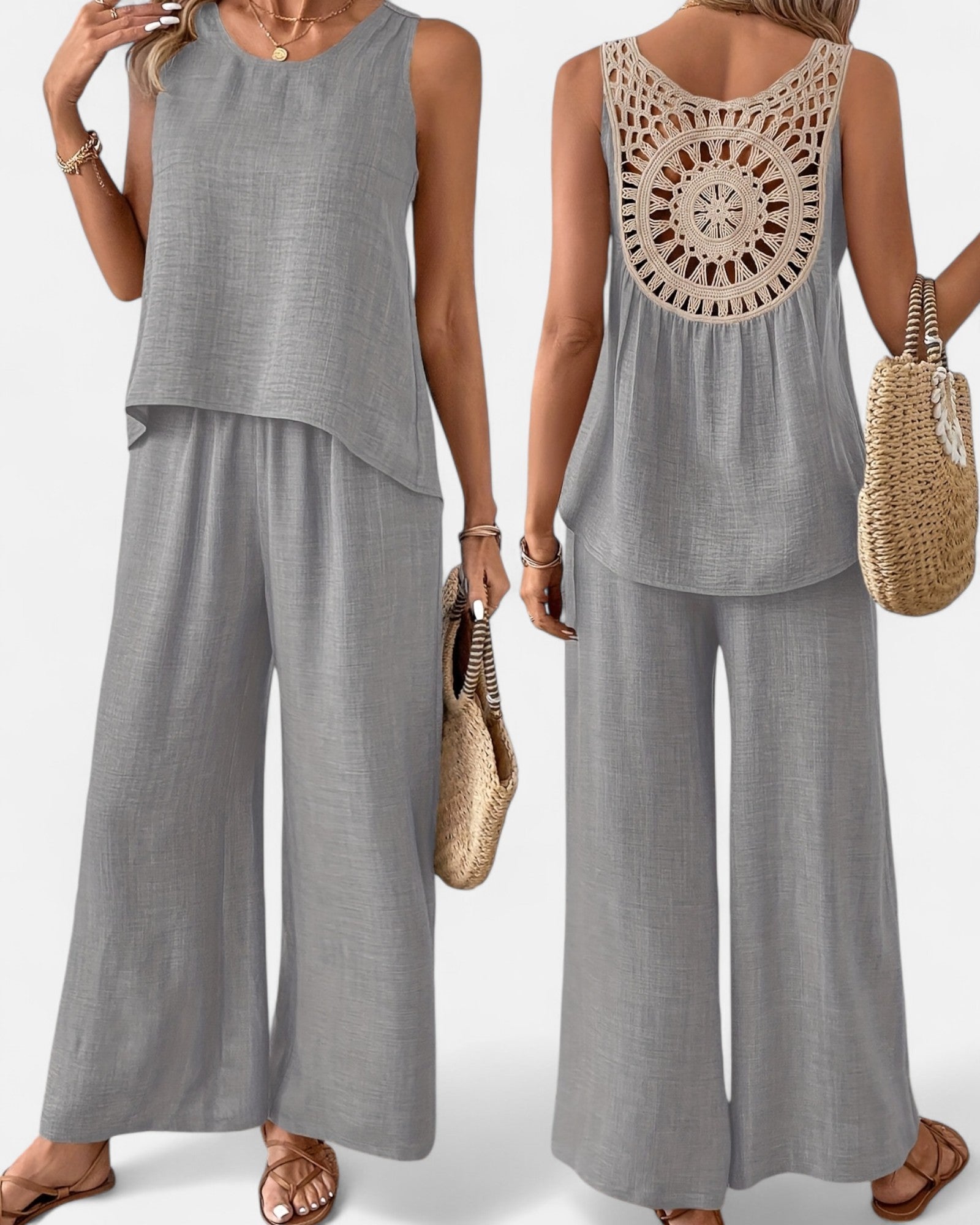 Alondra – Light Grey Sleeveless Boho Set - Outfit Sets - Boho Style
