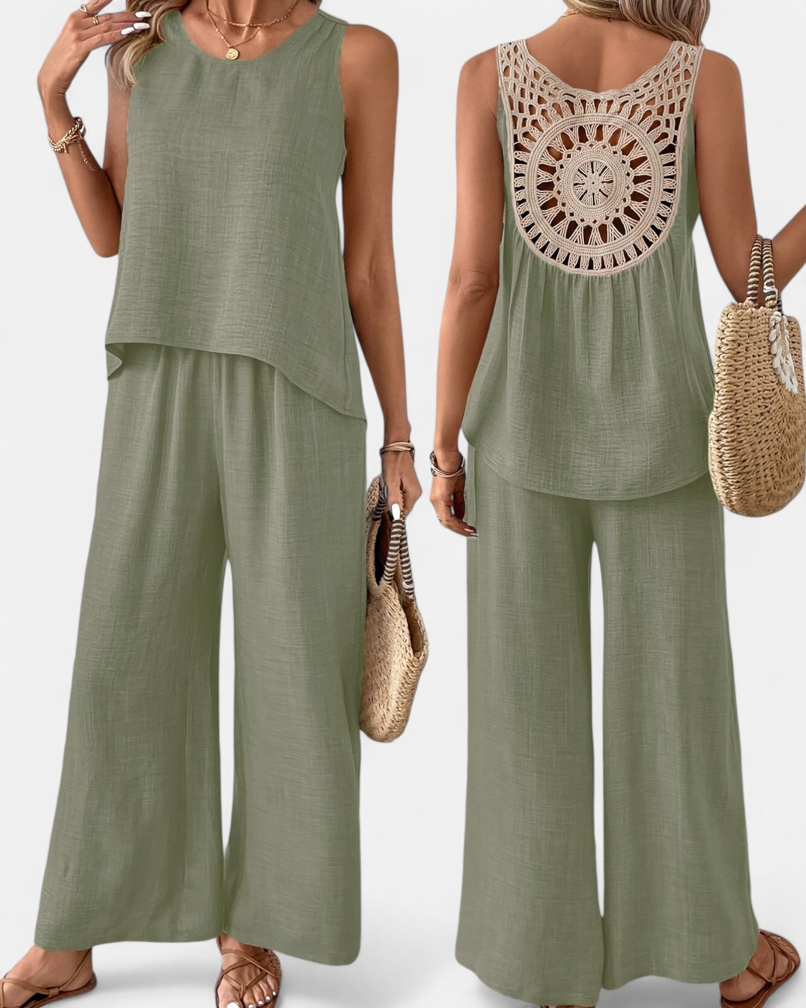Alondra – Light Grey Sleeveless Boho Set - Outfit Sets - Boho Style