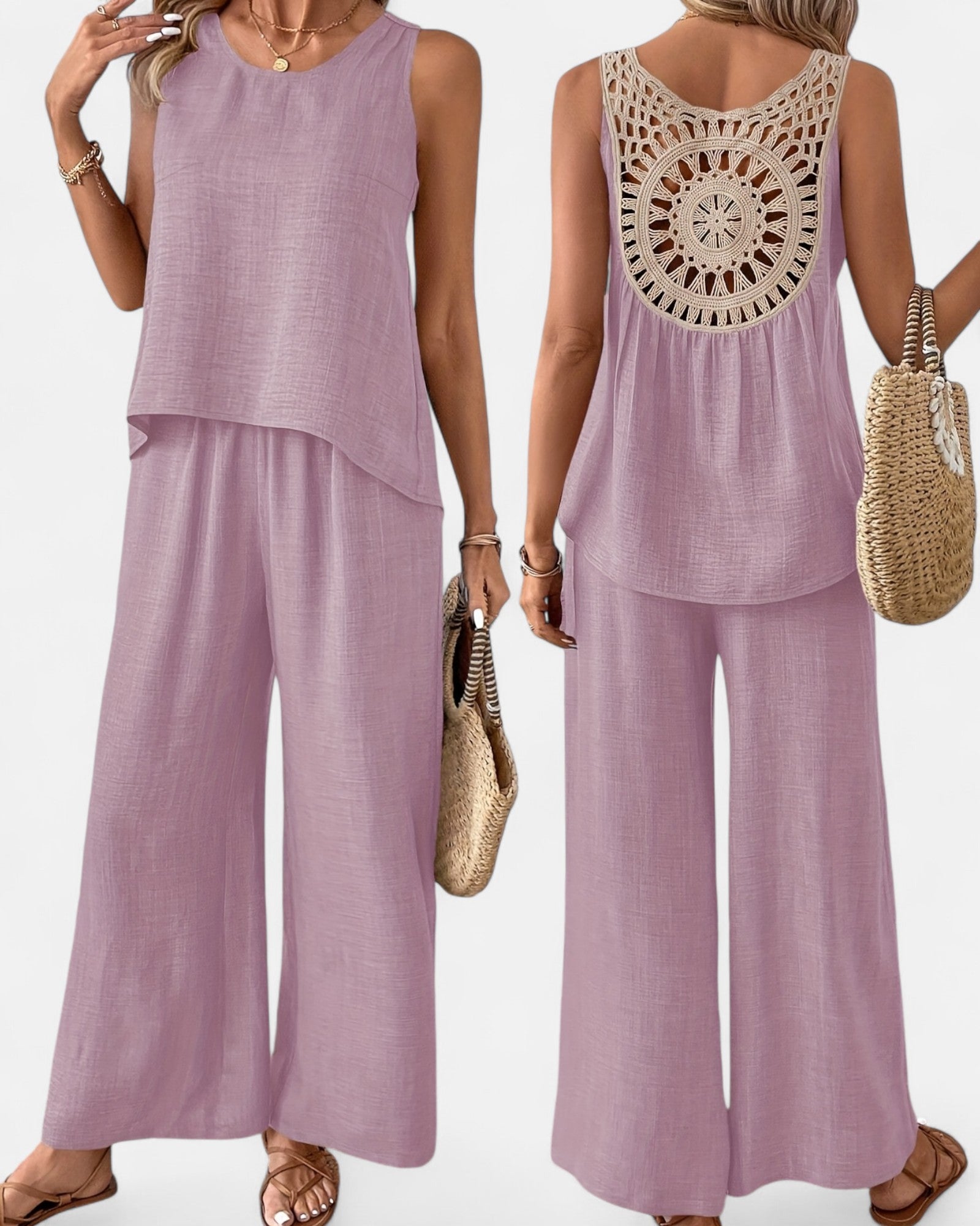 Alondra – Light Grey Sleeveless Boho Set - Outfit Sets - Boho Style