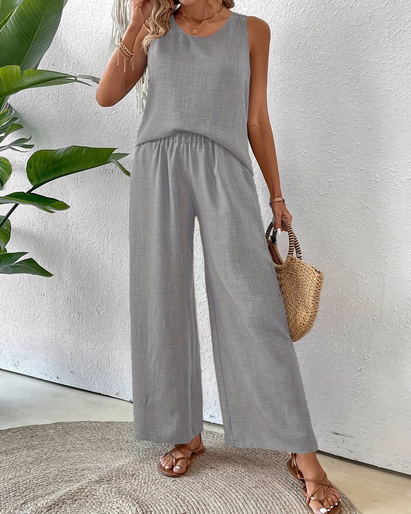 Alondra – Light Grey Sleeveless Boho Set - Outfit Sets - Boho Style