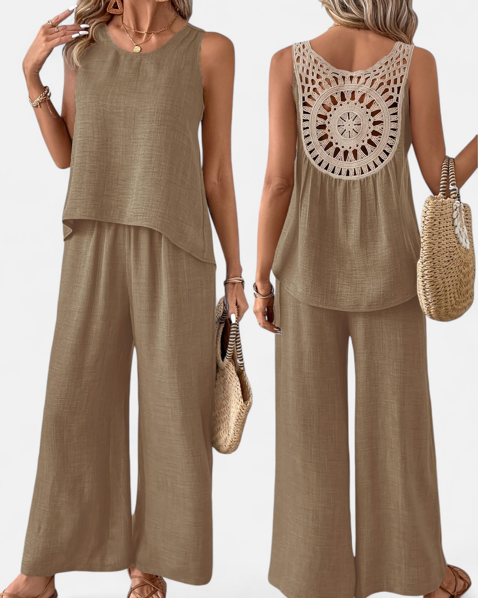 Alondra – Light Grey Sleeveless Boho Set - Outfit Sets - Boho Style