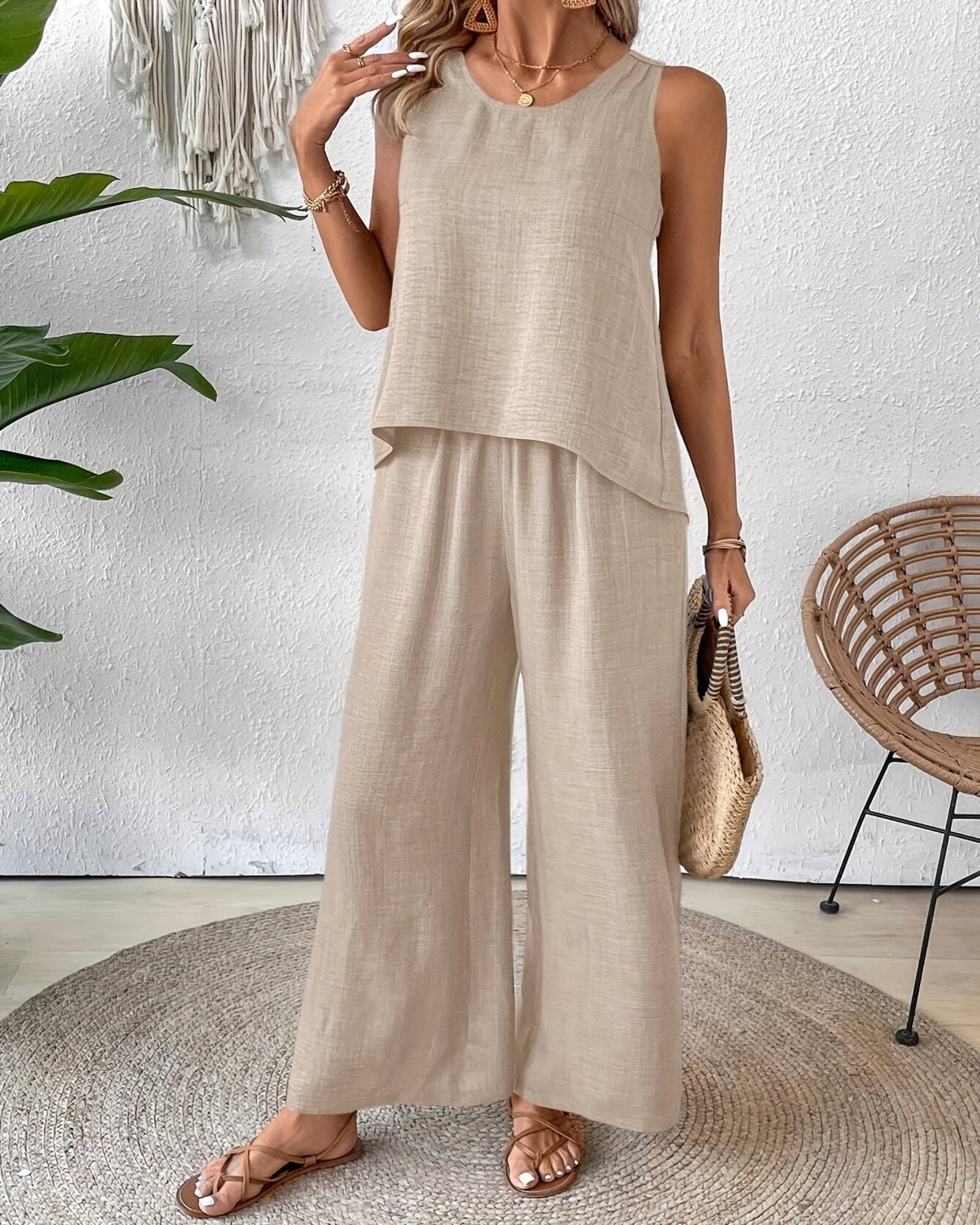 Alondra – Light Grey Sleeveless Boho Set - Outfit Sets - Boho Style