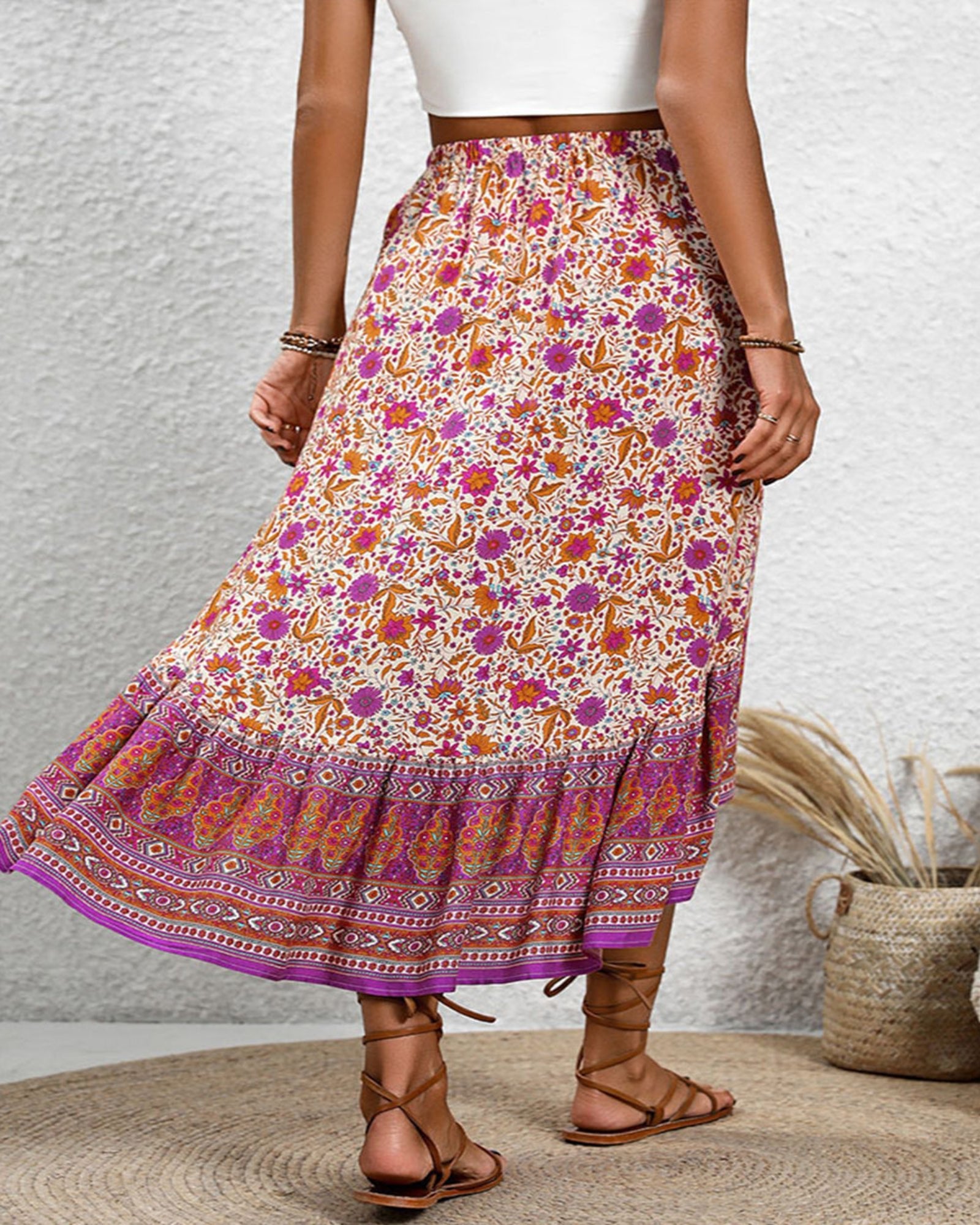 Amara – Flowy Boho Floral Midi Skirt - Skirts - Boho Style