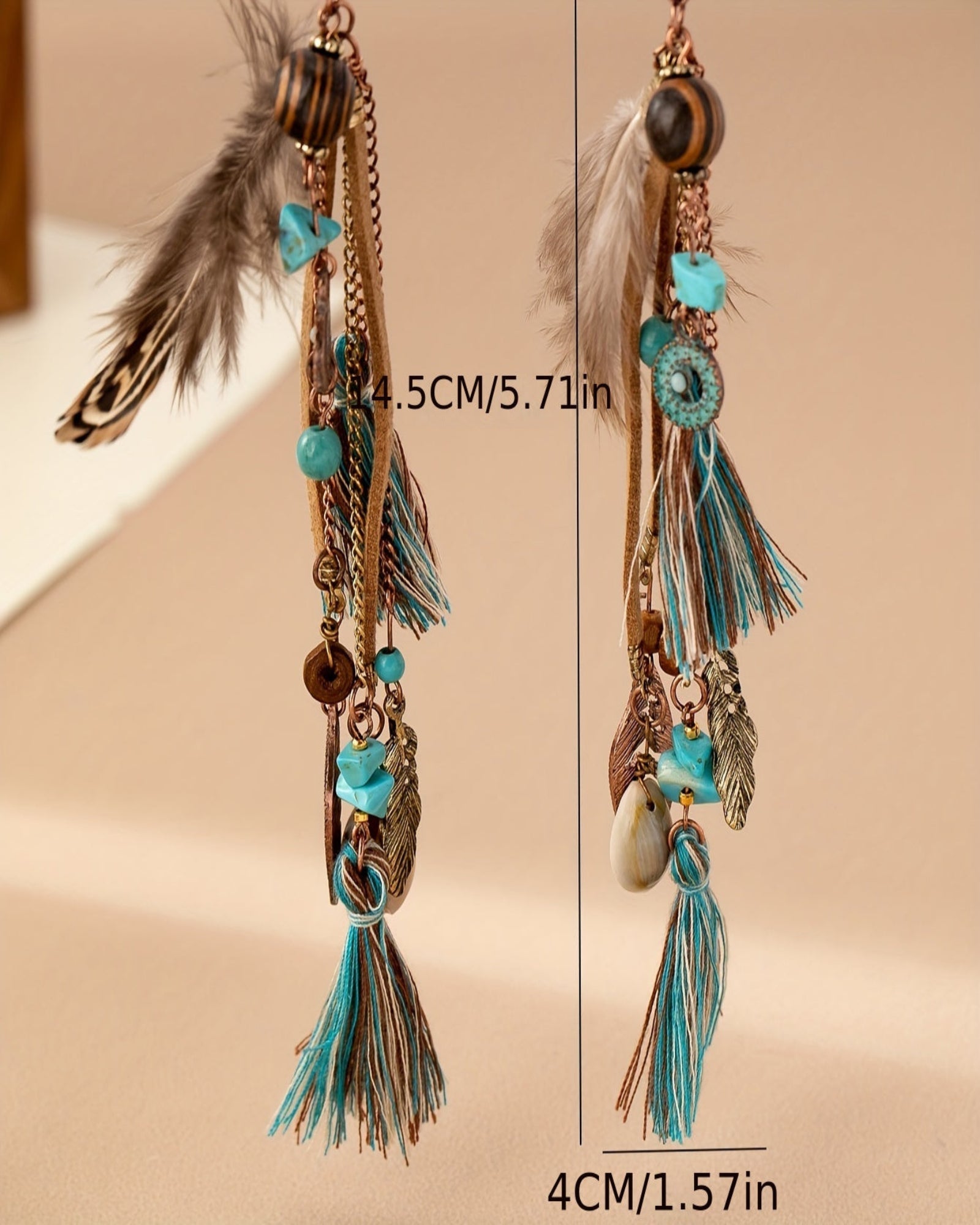 Amelia – Boho Feather Tassel Earrings in Alloy - Earrings - Boho Style