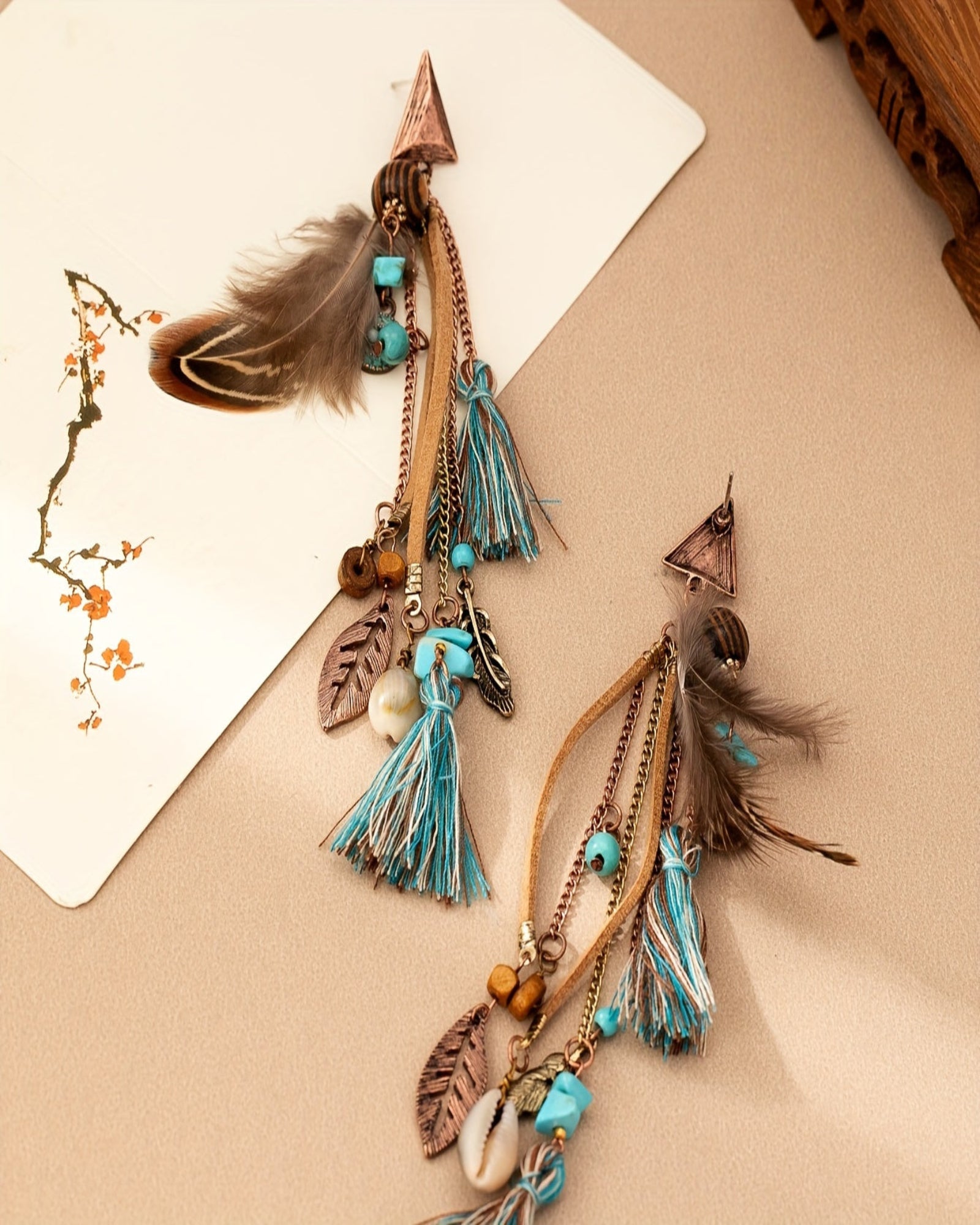 Amelia – Boho Feather Tassel Earrings in Alloy - Earrings - Boho Style