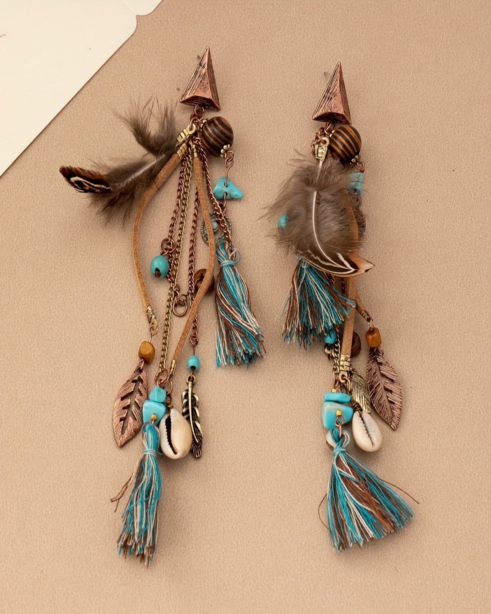 Amelia – Boho Feather Tassel Earrings in Alloy - Earrings - Boho Style