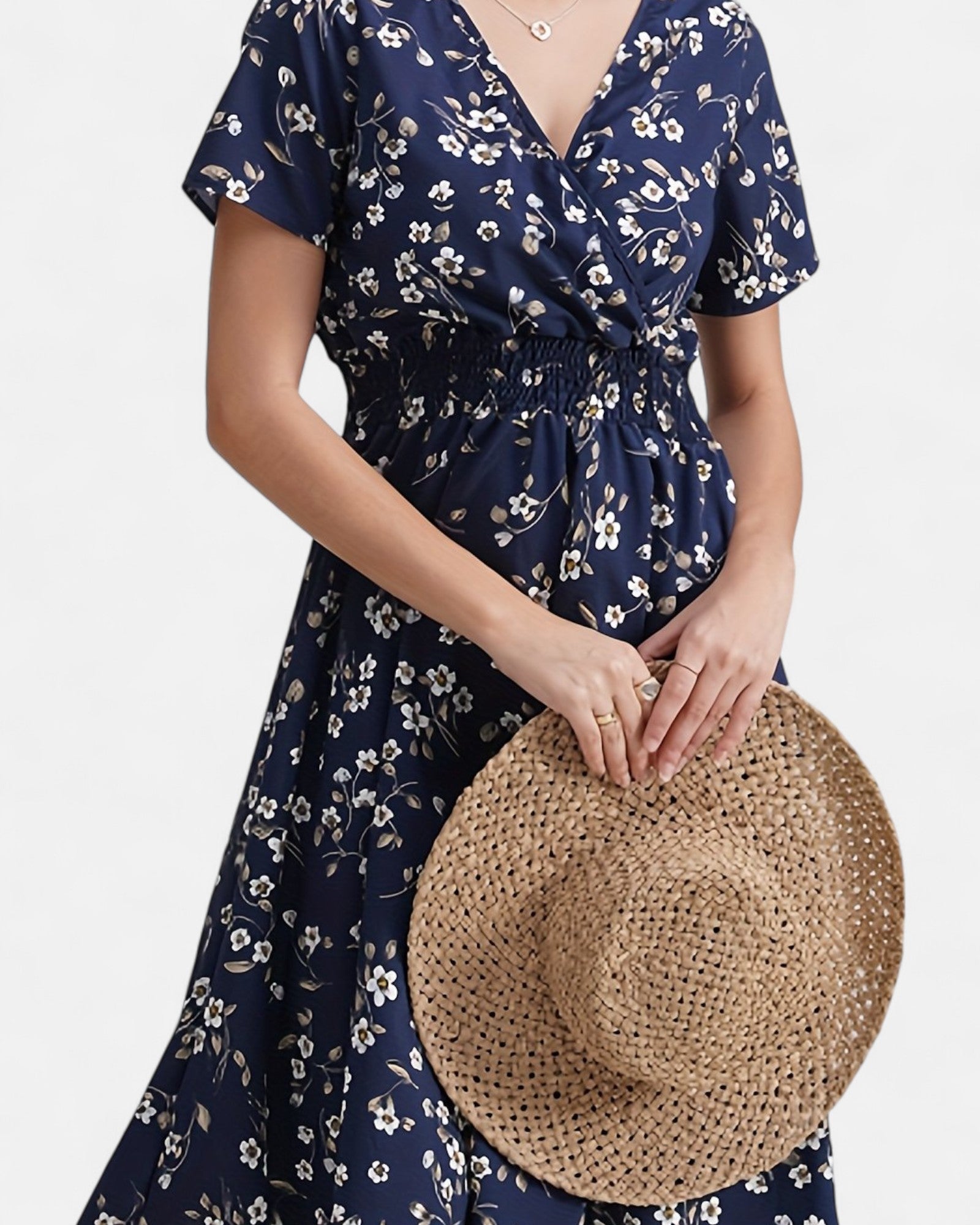 Amelia – Boho Floral Print V Neck Dress with Shirred Waist - Dress - Boho Style