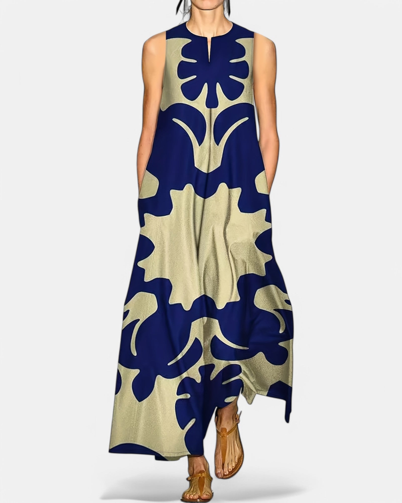 Amelia – Effortless Boho Floral Maxi Dress - Boho Style - Green & Blue - S -