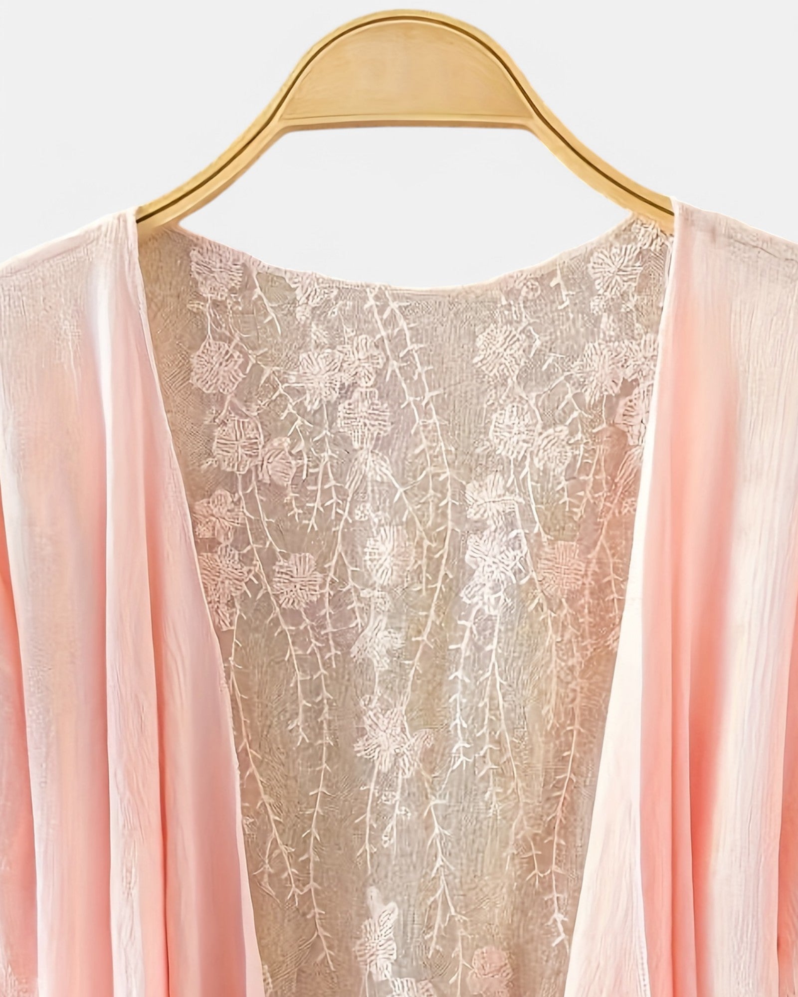 Amelia – Effortless Boho Lace - Trimmed Sheer Cardigan - Boho Style - Pink - S -