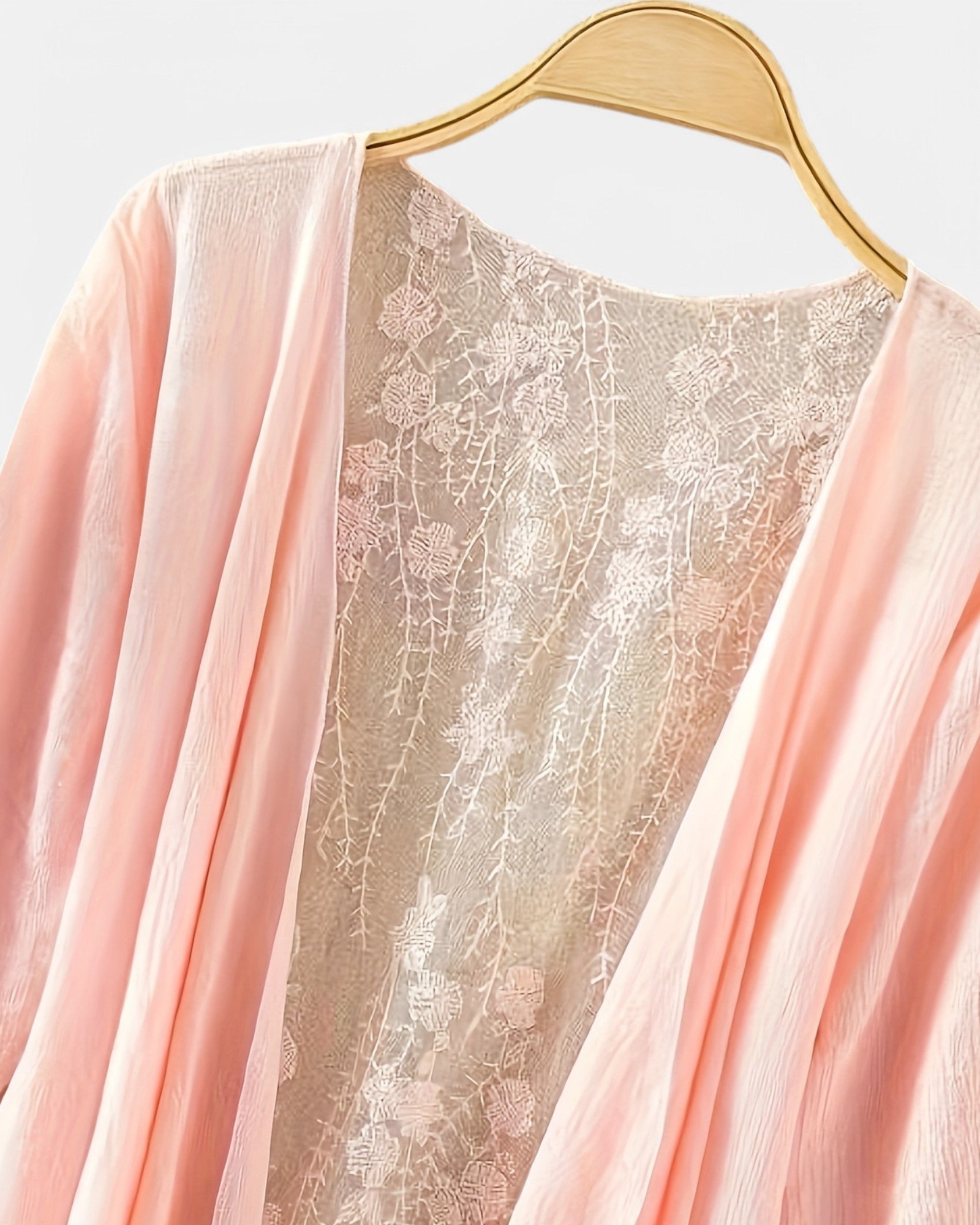 Amelia – Effortless Boho Lace - Trimmed Sheer Cardigan - Boho Style - Pink - S -