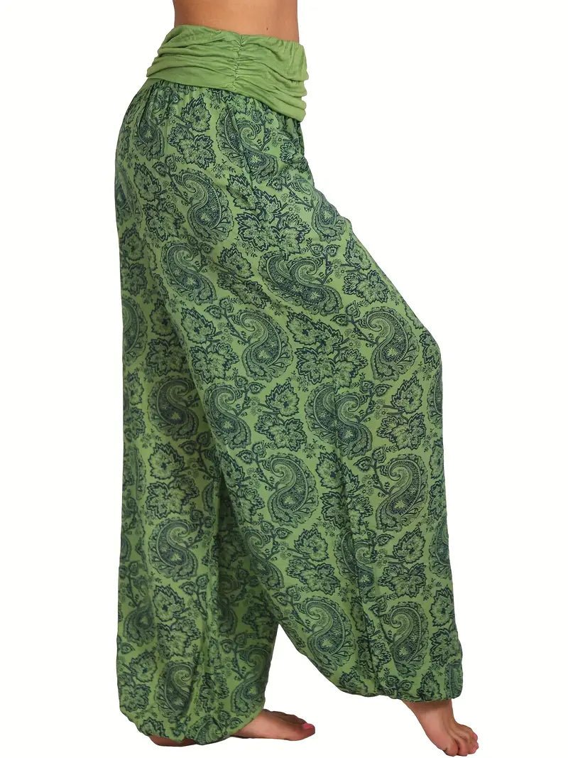 Amelia – Lightweight Boho Floral Paisley Harem Trousers - Boho Style - Sky Blue - UK 8 -