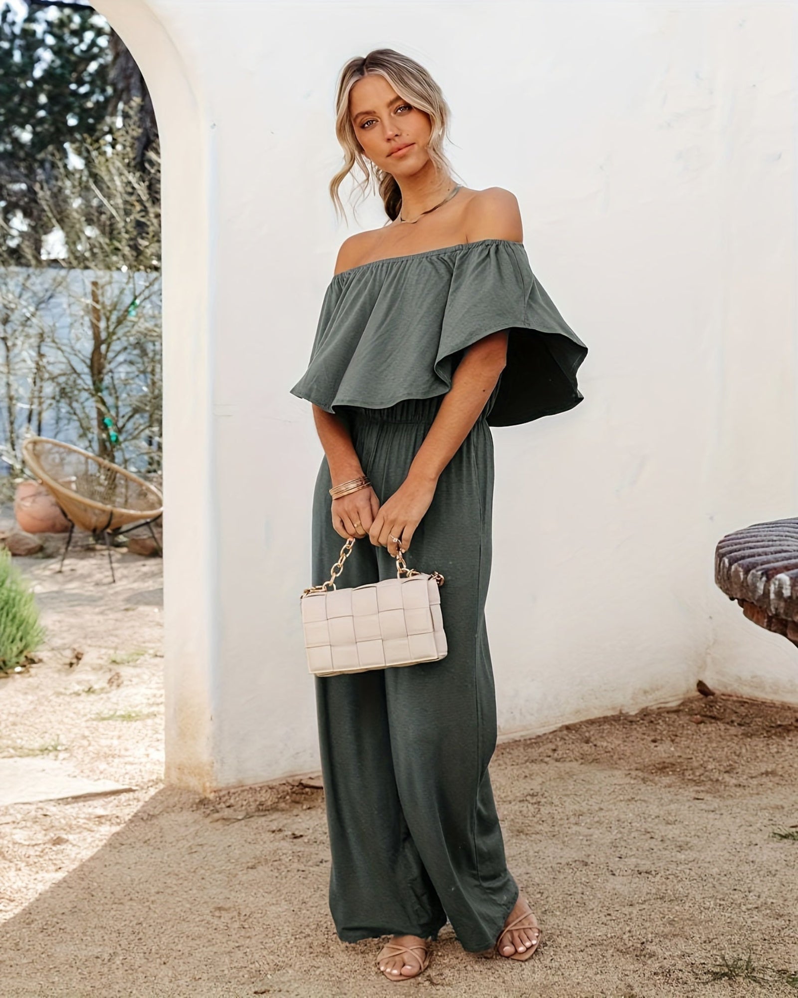 Amelina – Off - Shoulder Boho Wide Leg Jumpsuit - Jumpsuit - Boho Style