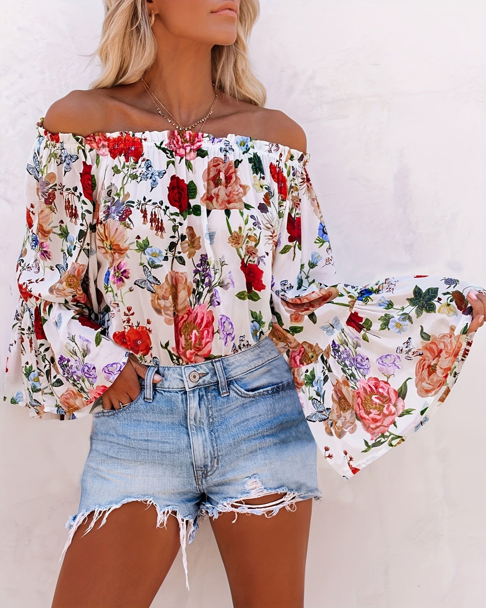 Anaya – Boho Floral Off - Shoulder Top with Flutter Sleeves - Off - Shoulder Top - Boho Style