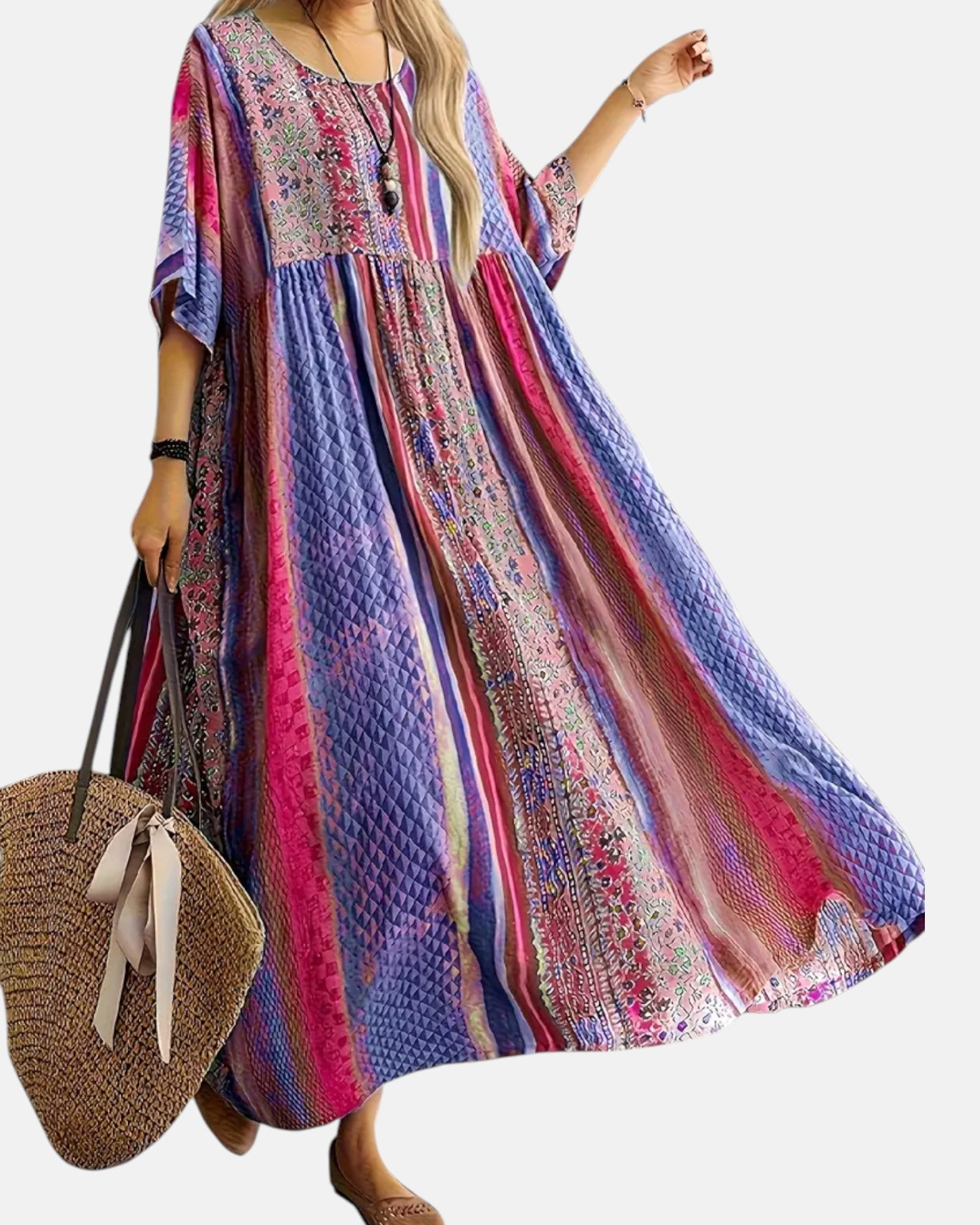 Arabella – Breezy Cotton Plus Size Boho Maxi Dress - Boho Style - Blue - XL -