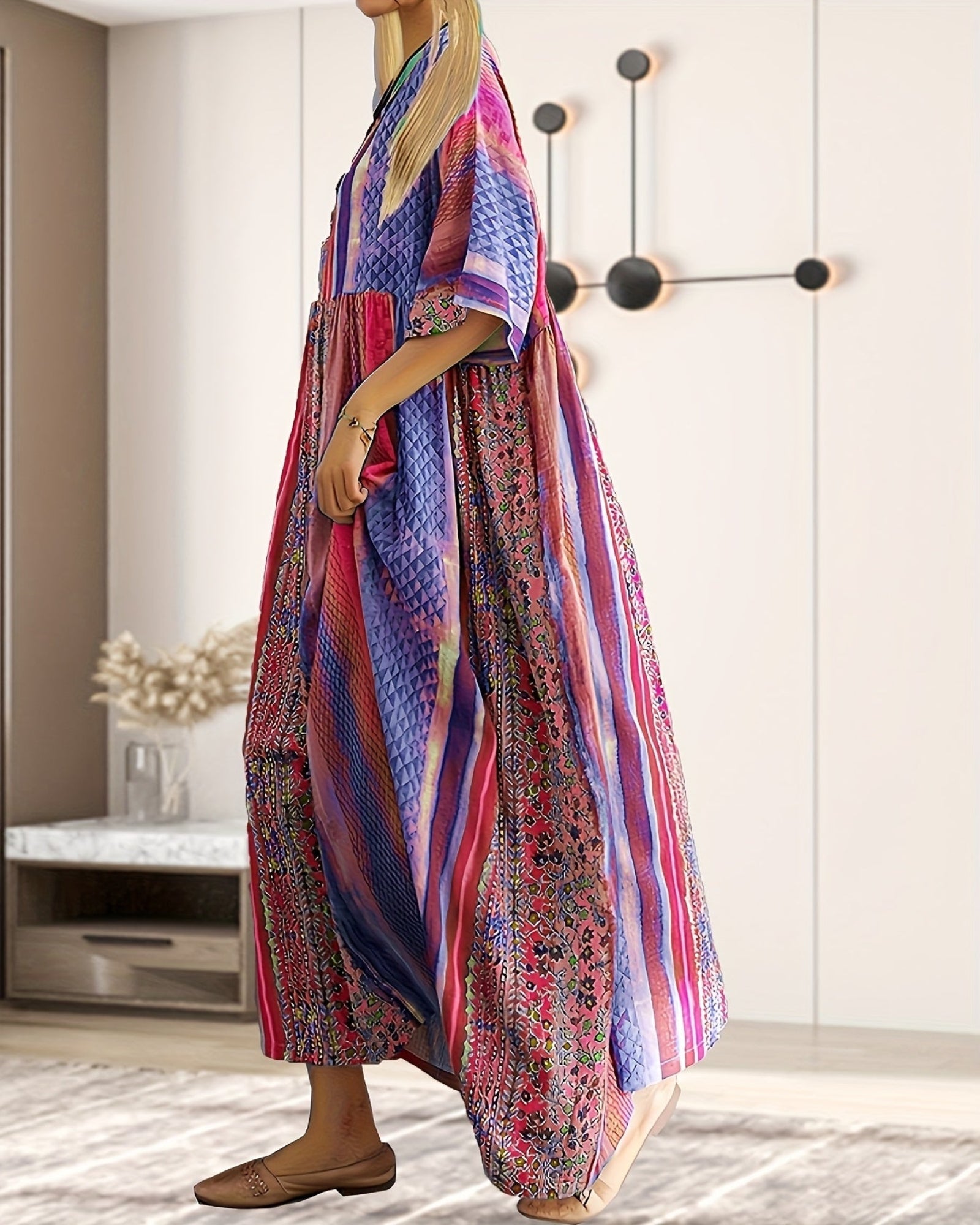Arabella – Breezy Cotton Plus Size Boho Maxi Dress - Boho Style - Blue - XL -
