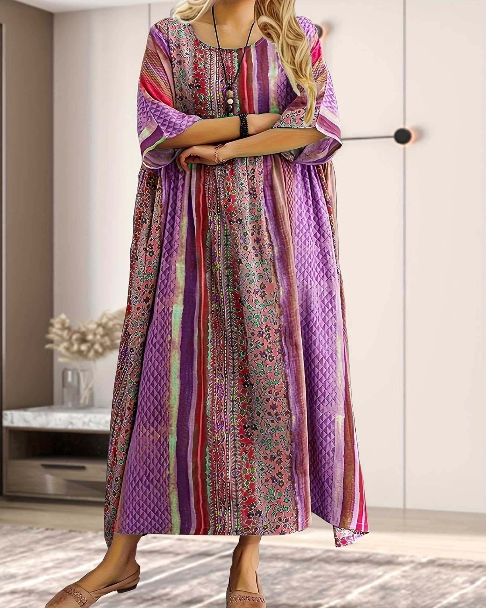 Arabella – Breezy Cotton Plus Size Boho Maxi Dress - Boho Style - Blue - XL -