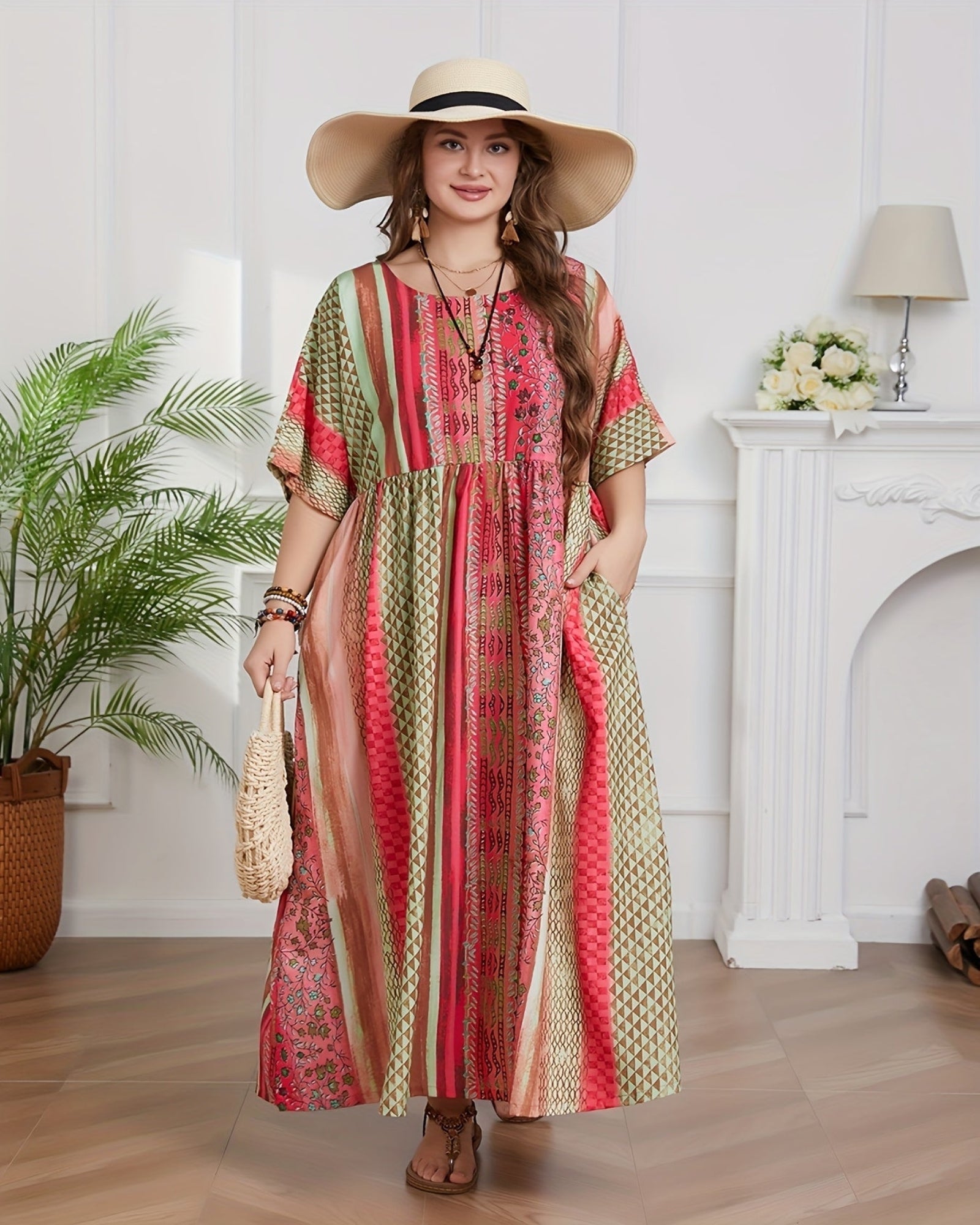 Arabella – Breezy Cotton Plus Size Boho Maxi Dress - Boho Style - Blue - XL -