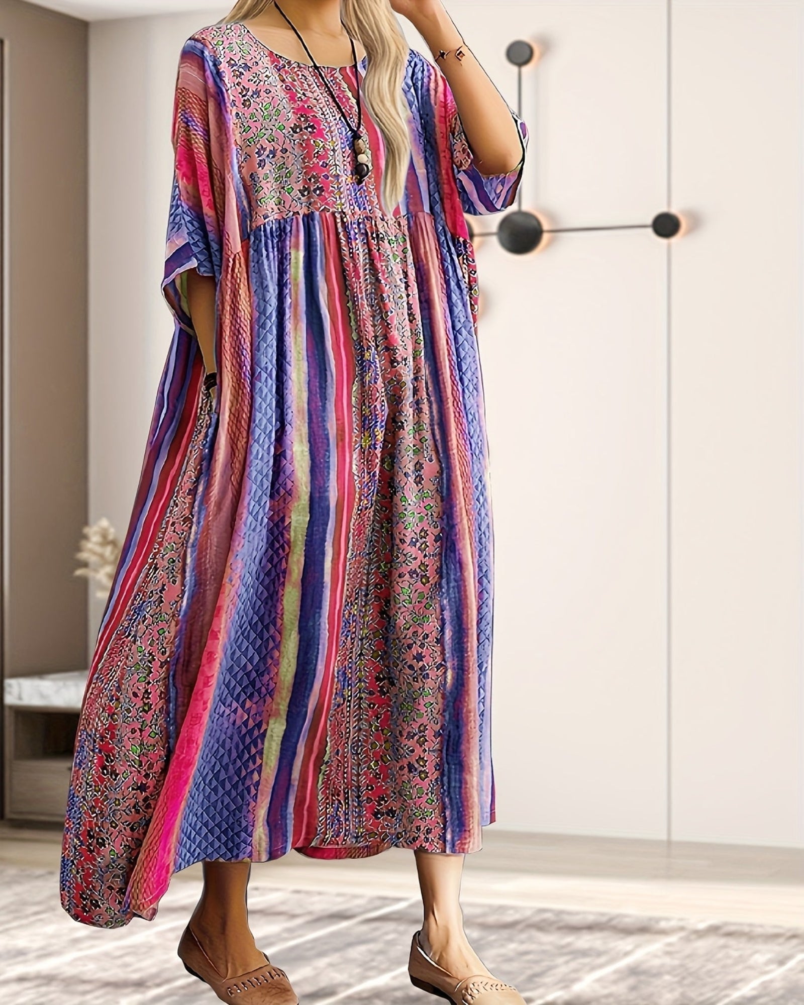 Arabella – Breezy Cotton Plus Size Boho Maxi Dress - Boho Style - Blue - XL -