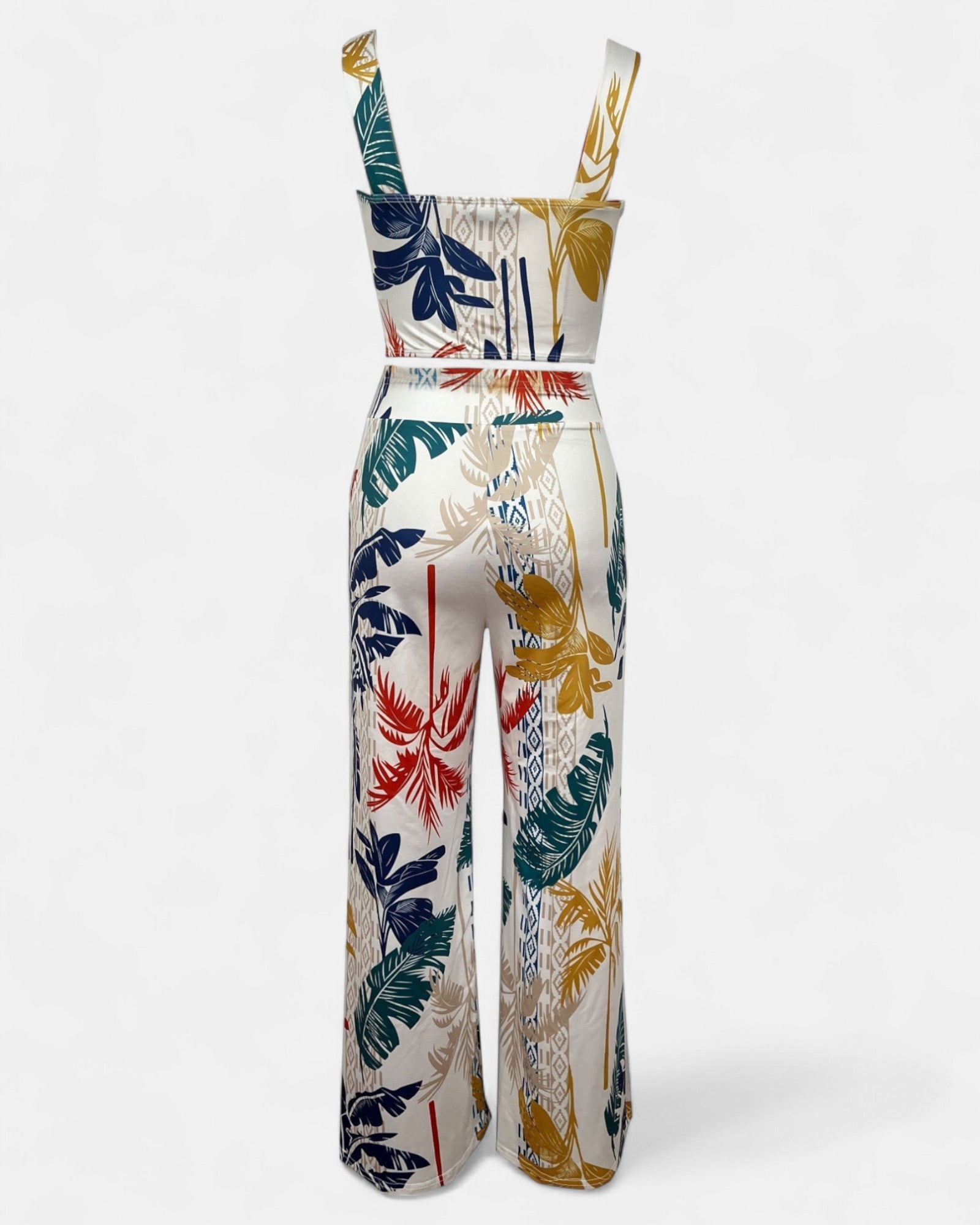 Ariella – Boho Tropical Print V Neck Sleeveless Set & Wide Leg Trousers - Outfit Sets - Boho Style