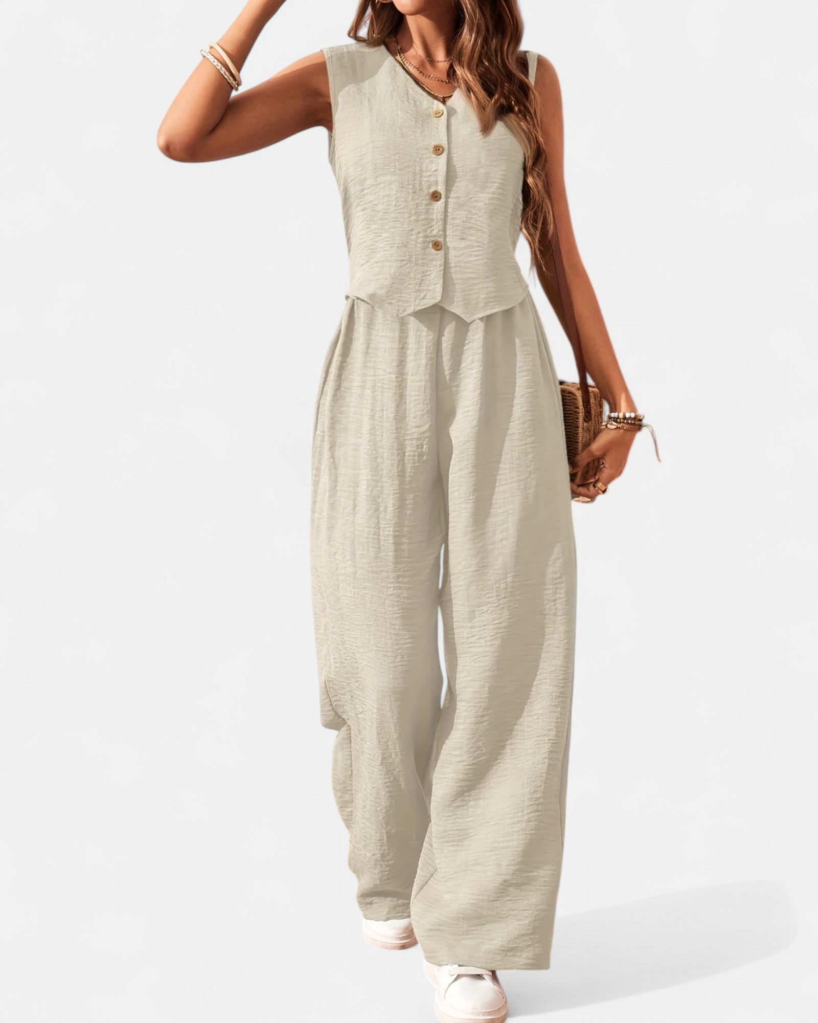 Ariella – Boho V - Neck Sleeveless Jumpsuit & Wide - Leg Trousers Set - Outfit Sets - Boho Style