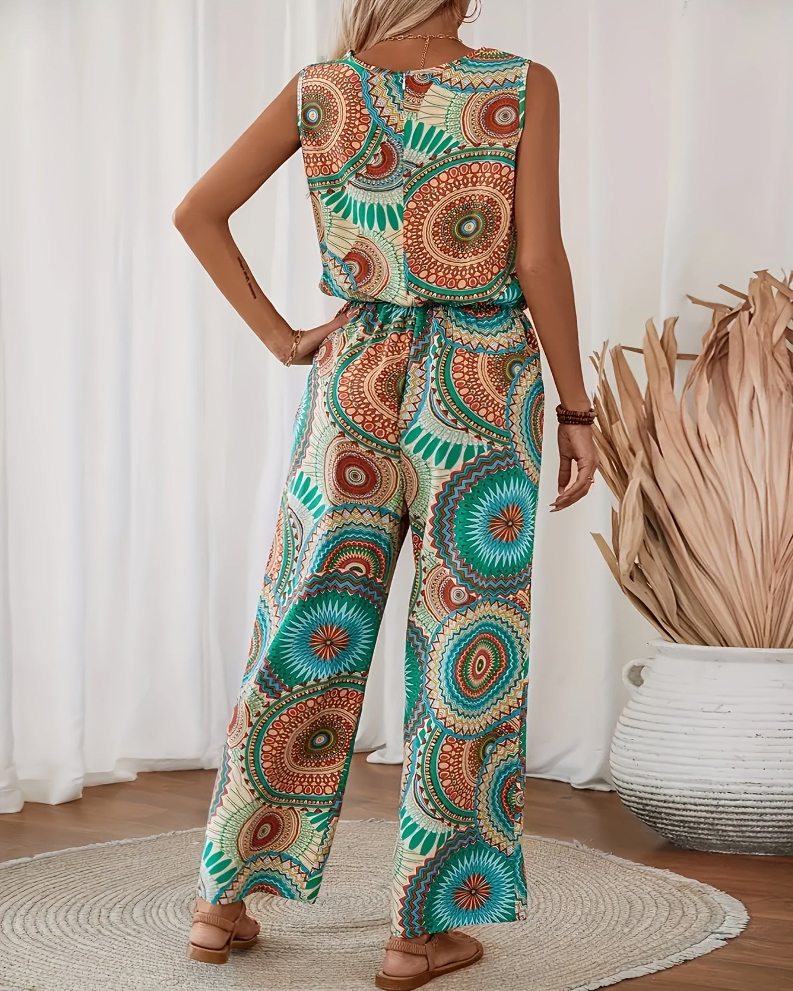 Arlenis – Breezy Sleeveless Boho Jumpsuit with Tie - Waist & Wide Legs - Jumpsuit - Boho Style