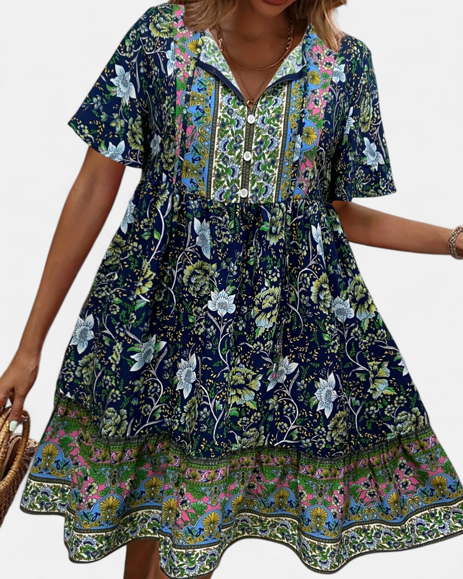 Aviva – Relaxed Fit Floral Boho A - Line Dress - Dress - Boho Style