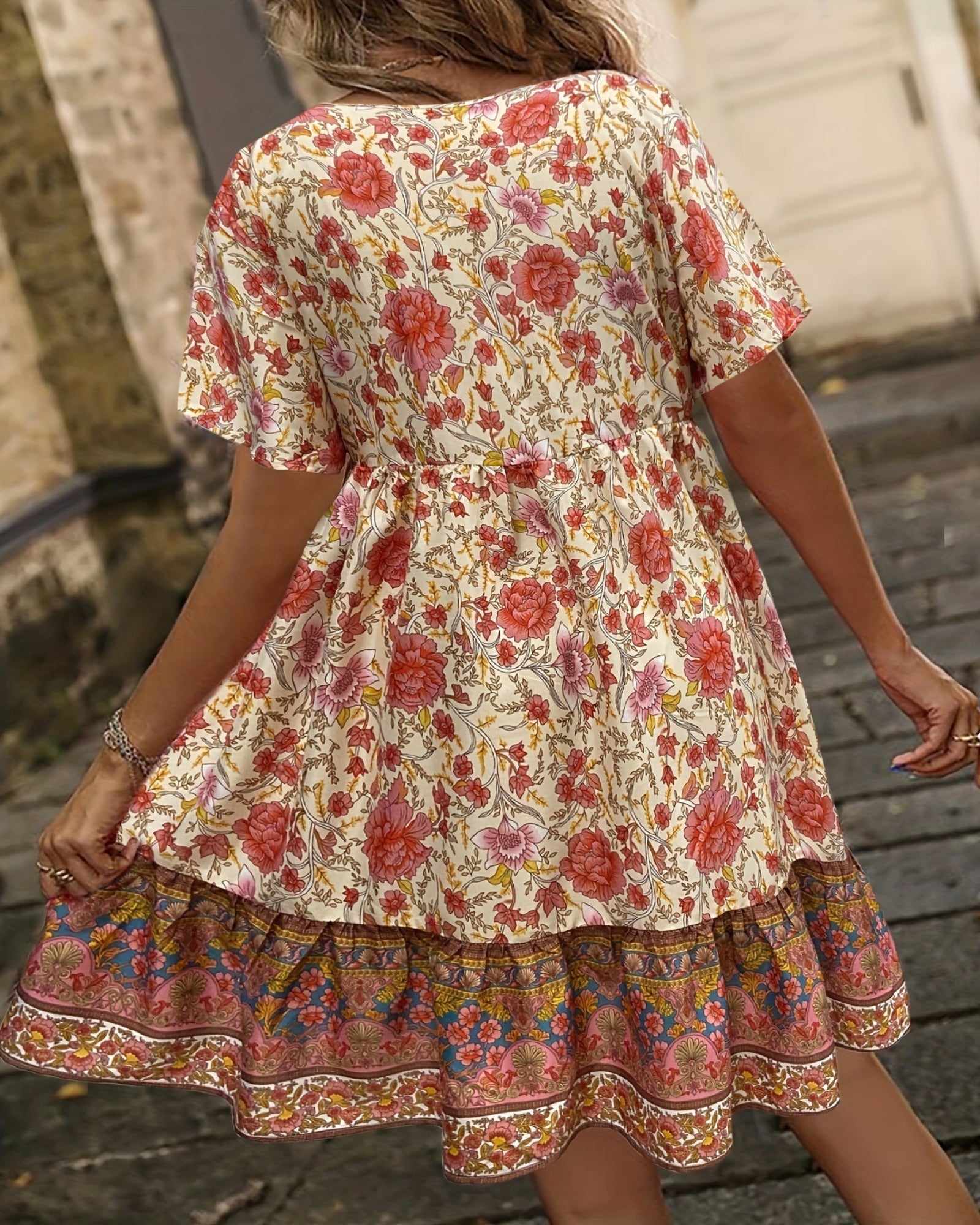 Aviva – Relaxed Fit Floral Boho A - Line Dress - Dress - Boho Style