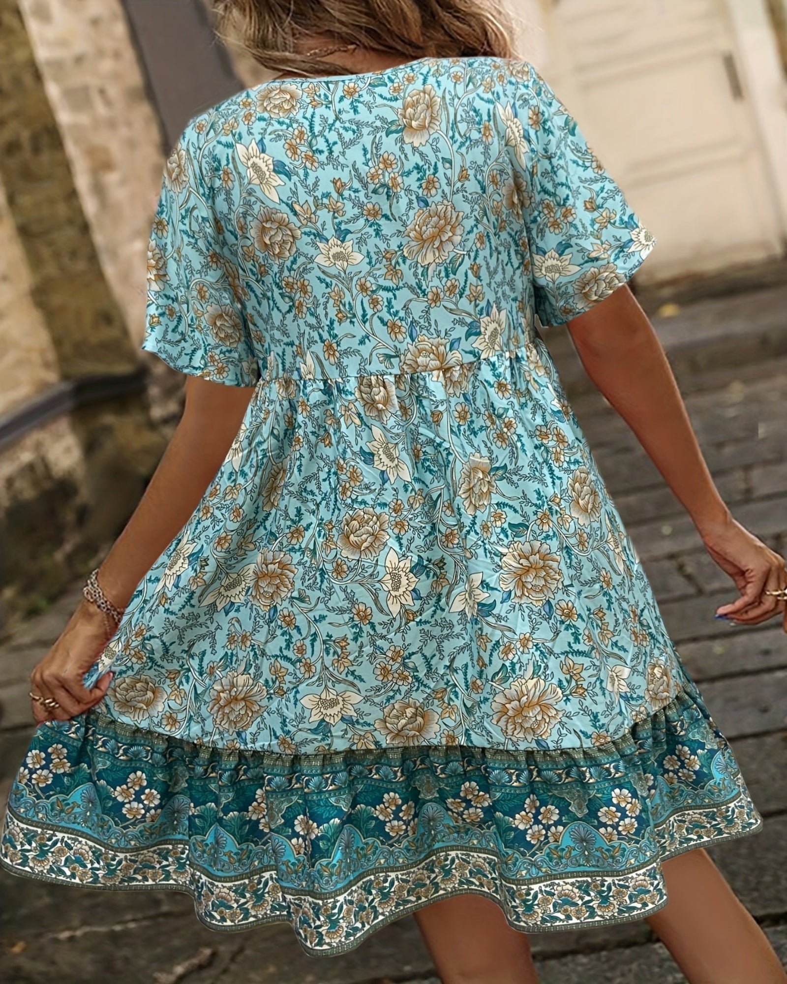 Aviva – Relaxed Fit Floral Boho A - Line Dress - Dress - Boho Style