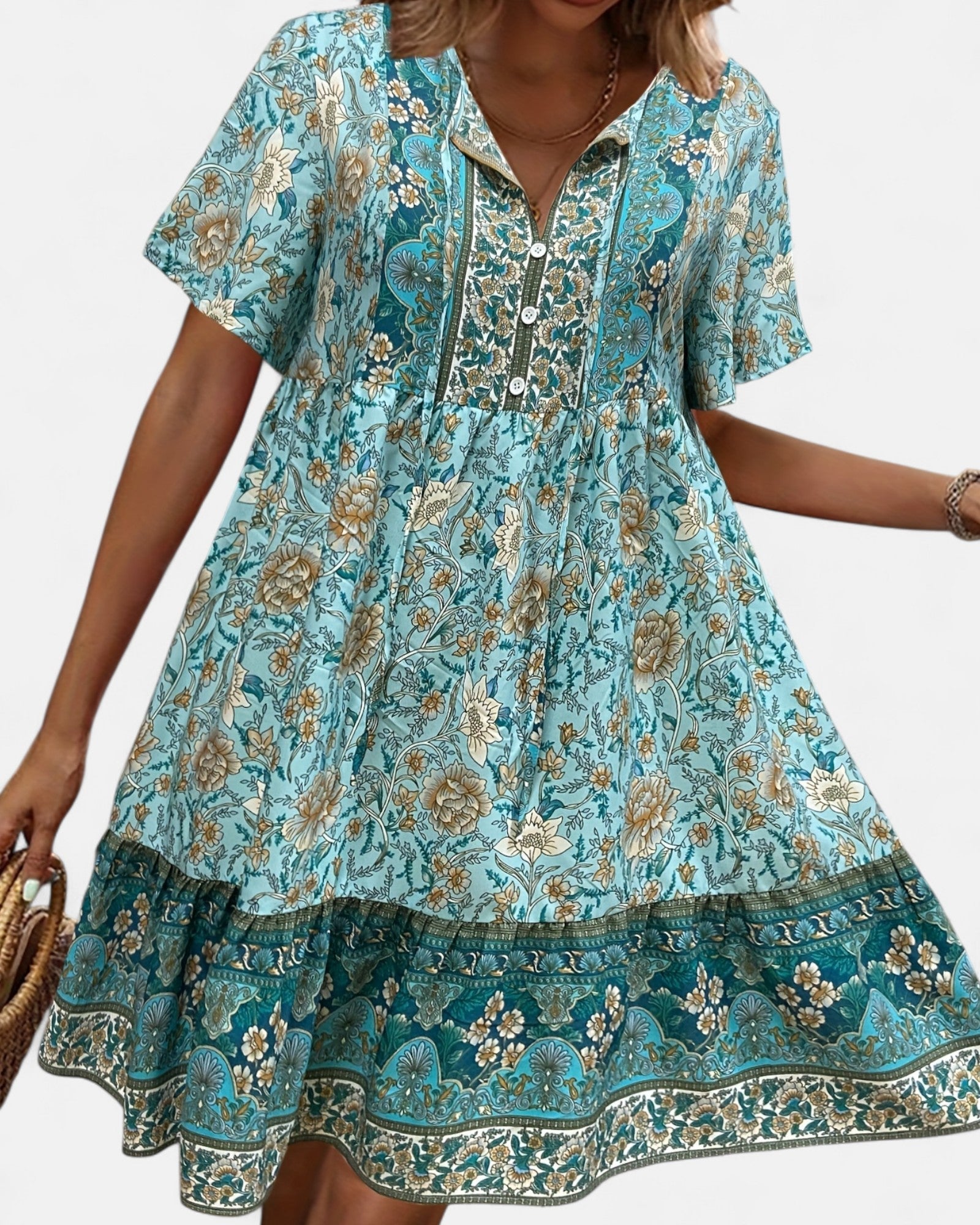 Aviva – Relaxed Fit Floral Boho A - Line Dress - Dress - Boho Style