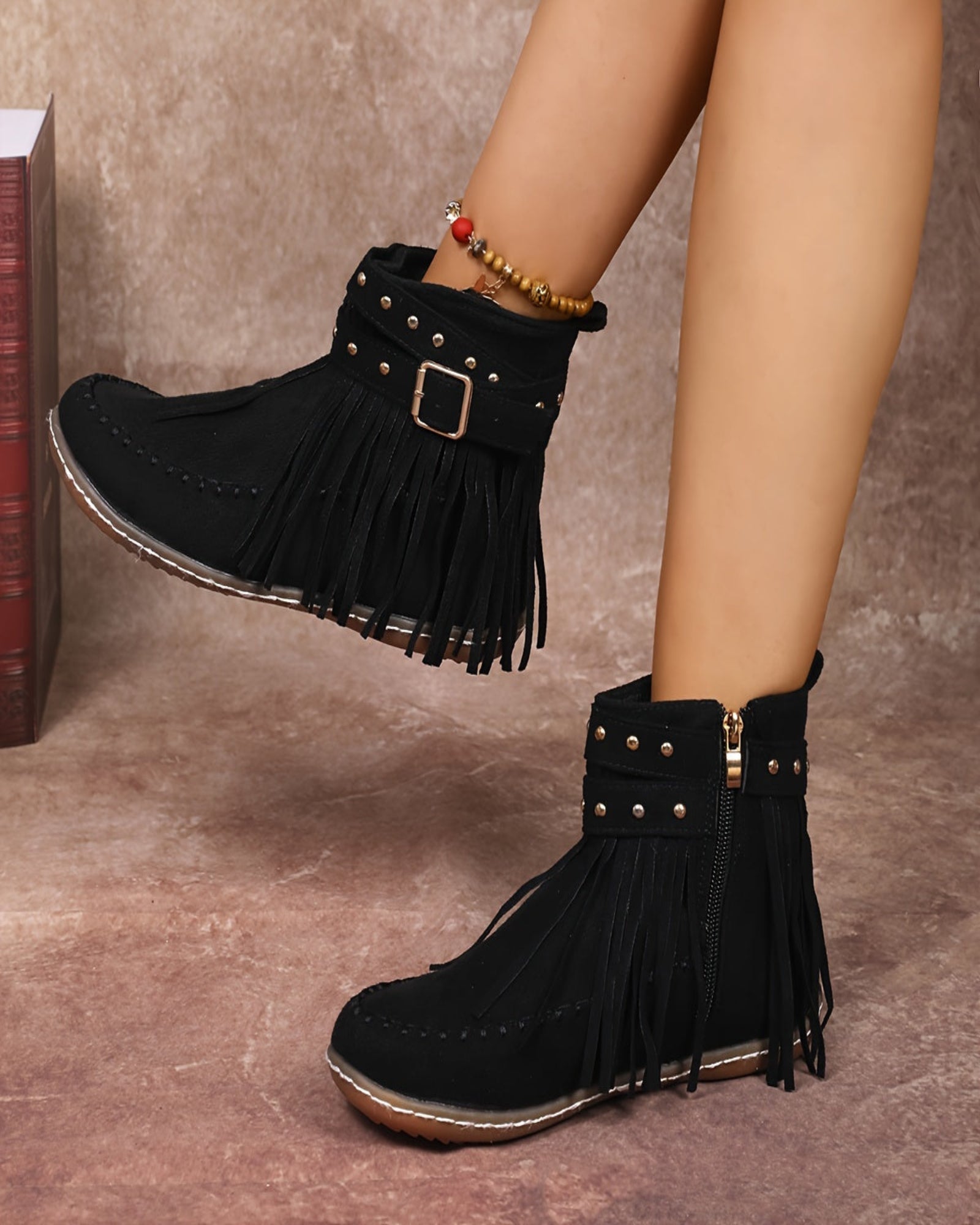 Calina– Stylish Fringe Ankle Boots - Boots - Boho Style