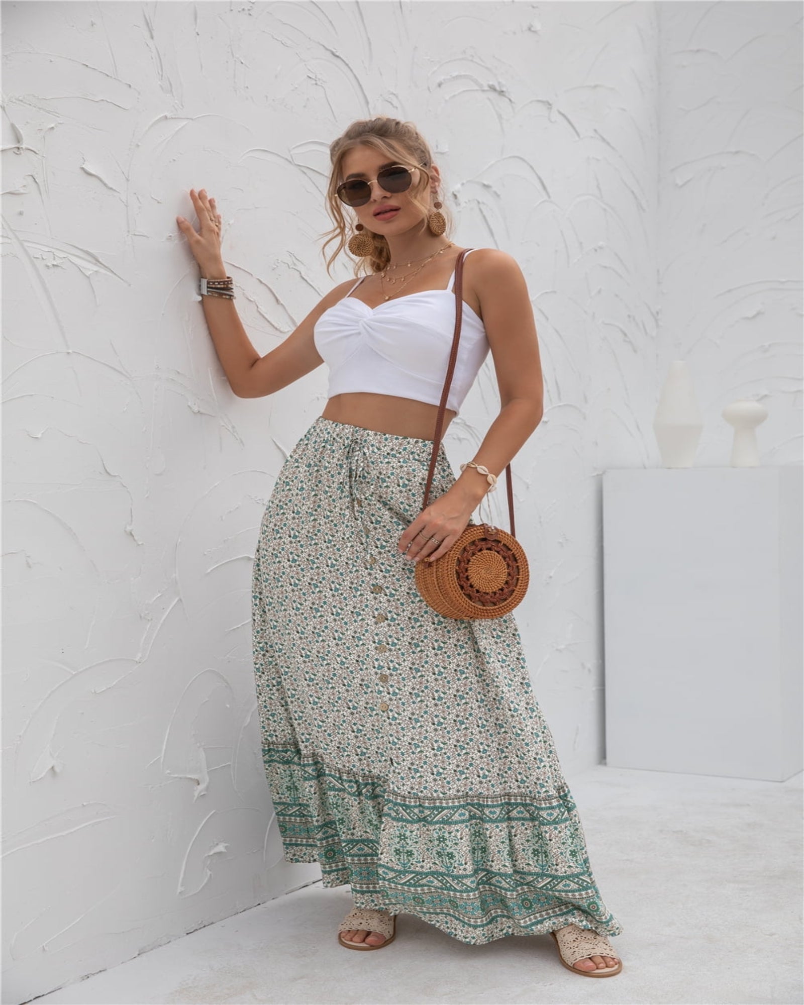 Callie – Boho Floral Print High Waist Maxi Skirt - Skirt - Boho Style
