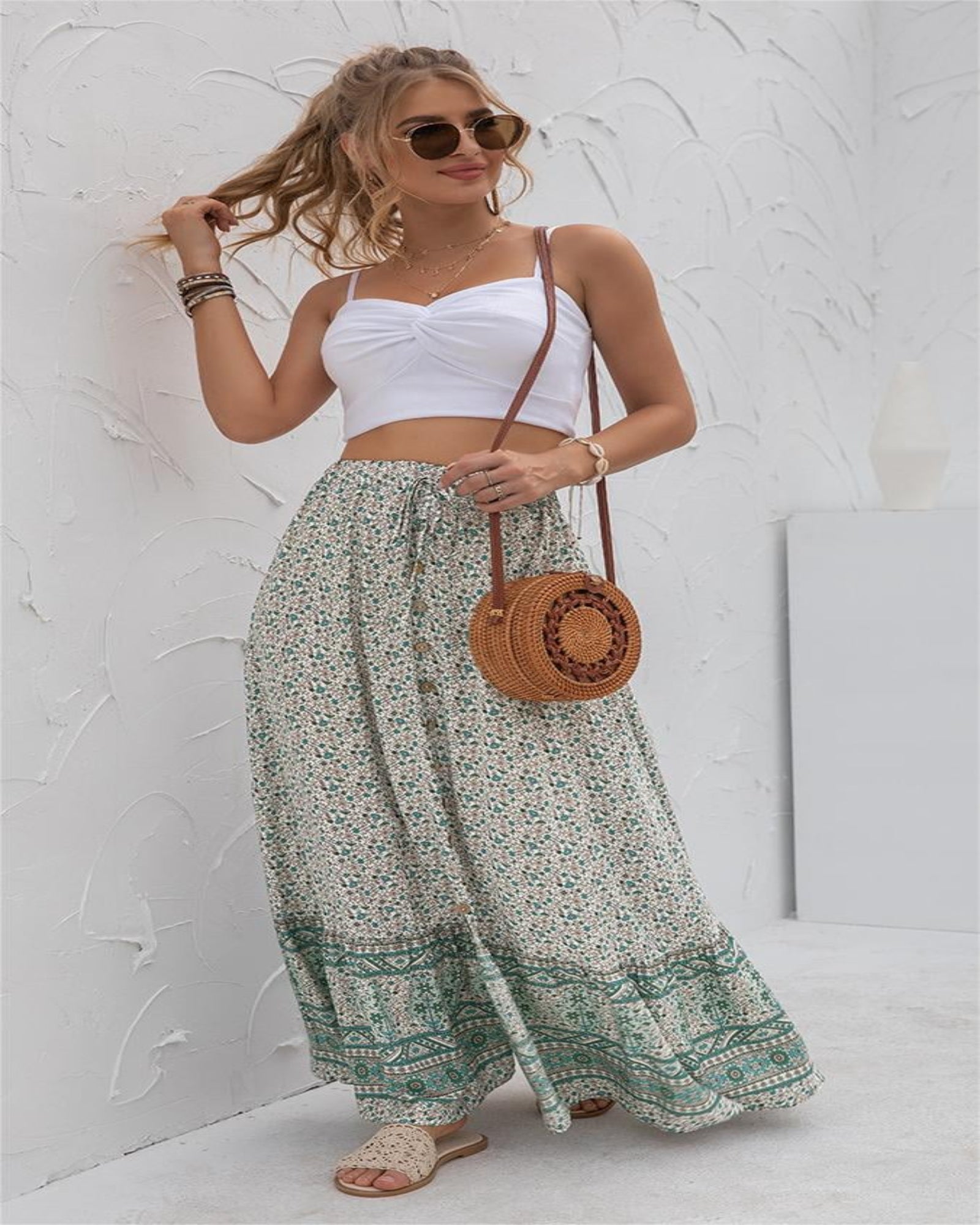 Callie – Boho Floral Print High Waist Maxi Skirt - Skirt - Boho Style