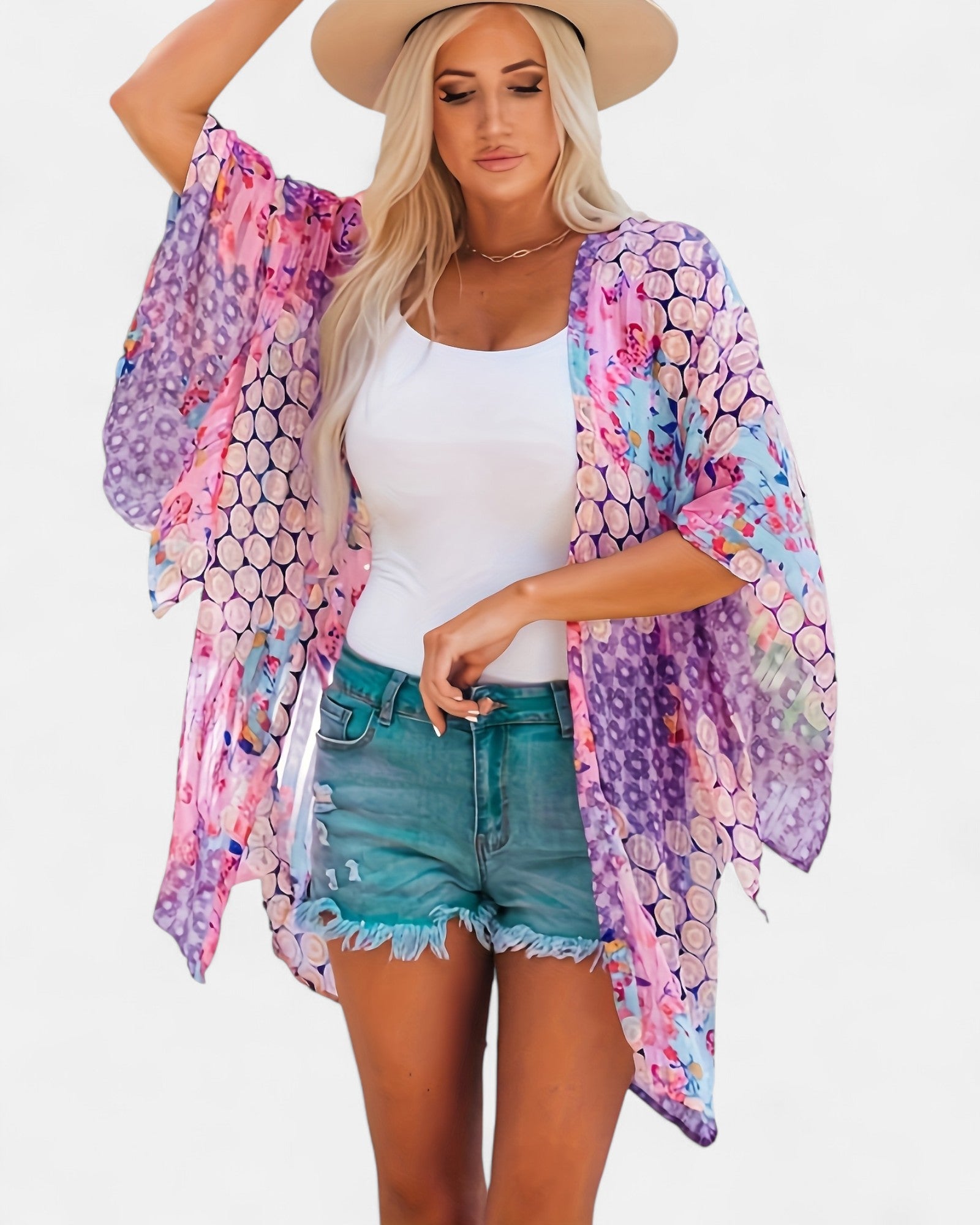 Callie– Lightweight Boho Floral Print Sun Protection Top - Cardigan - Boho Style