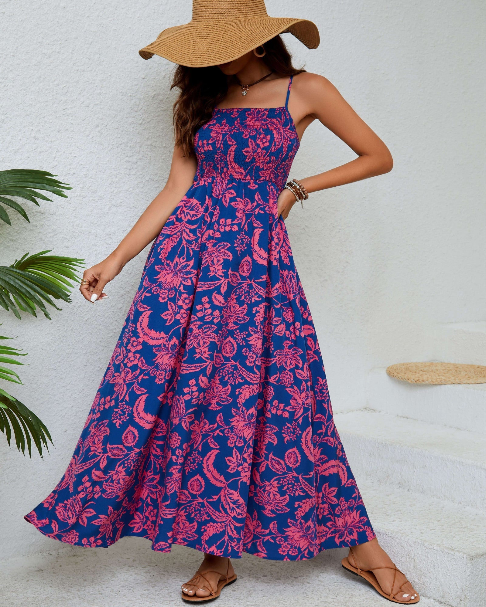 Cerise – Backless Floral Boho Maxi Cami Dress - Dresses - Boho Style