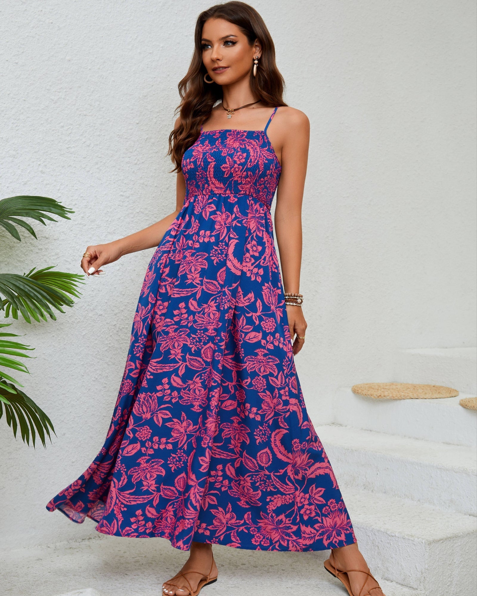 Cerise – Backless Floral Boho Maxi Cami Dress - Dresses - Boho Style