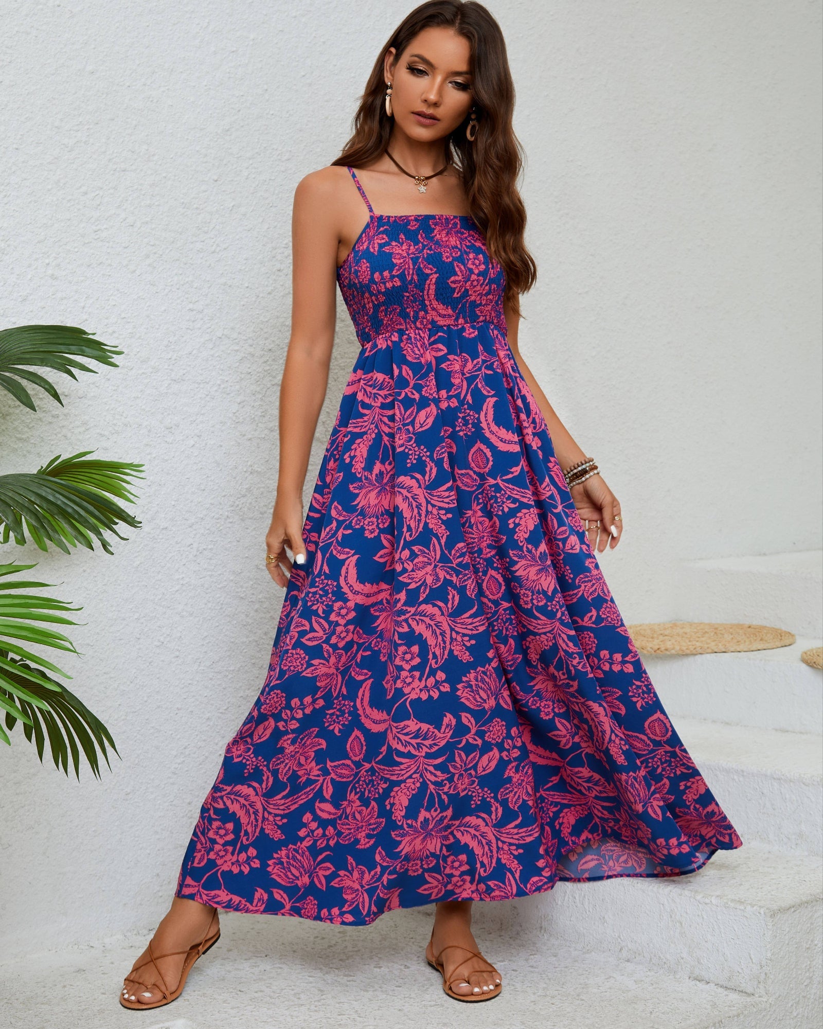 Cerise – Backless Floral Boho Maxi Cami Dress - Dresses - Boho Style
