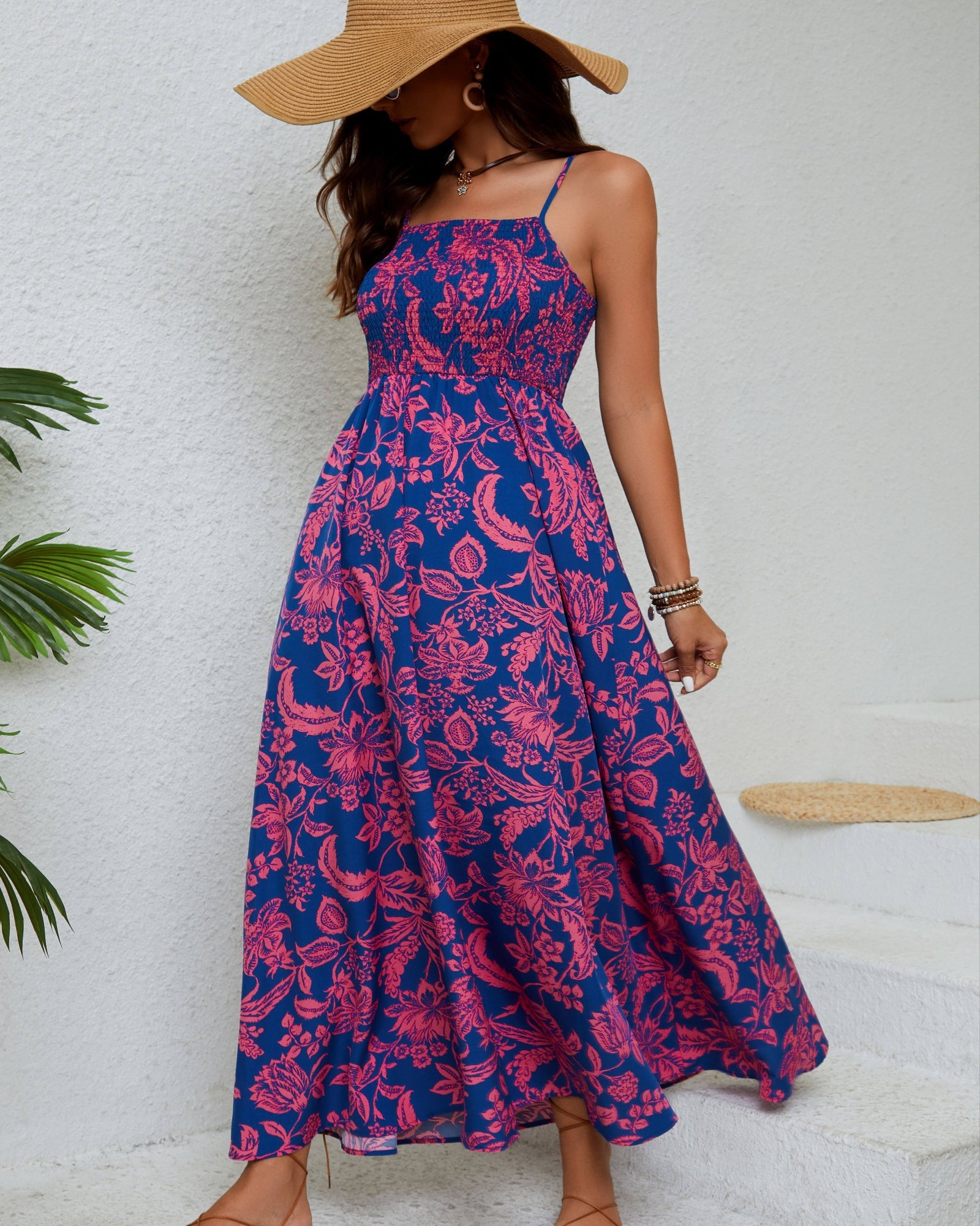 Cerise – Backless Floral Boho Maxi Cami Dress - Dresses - Boho Style