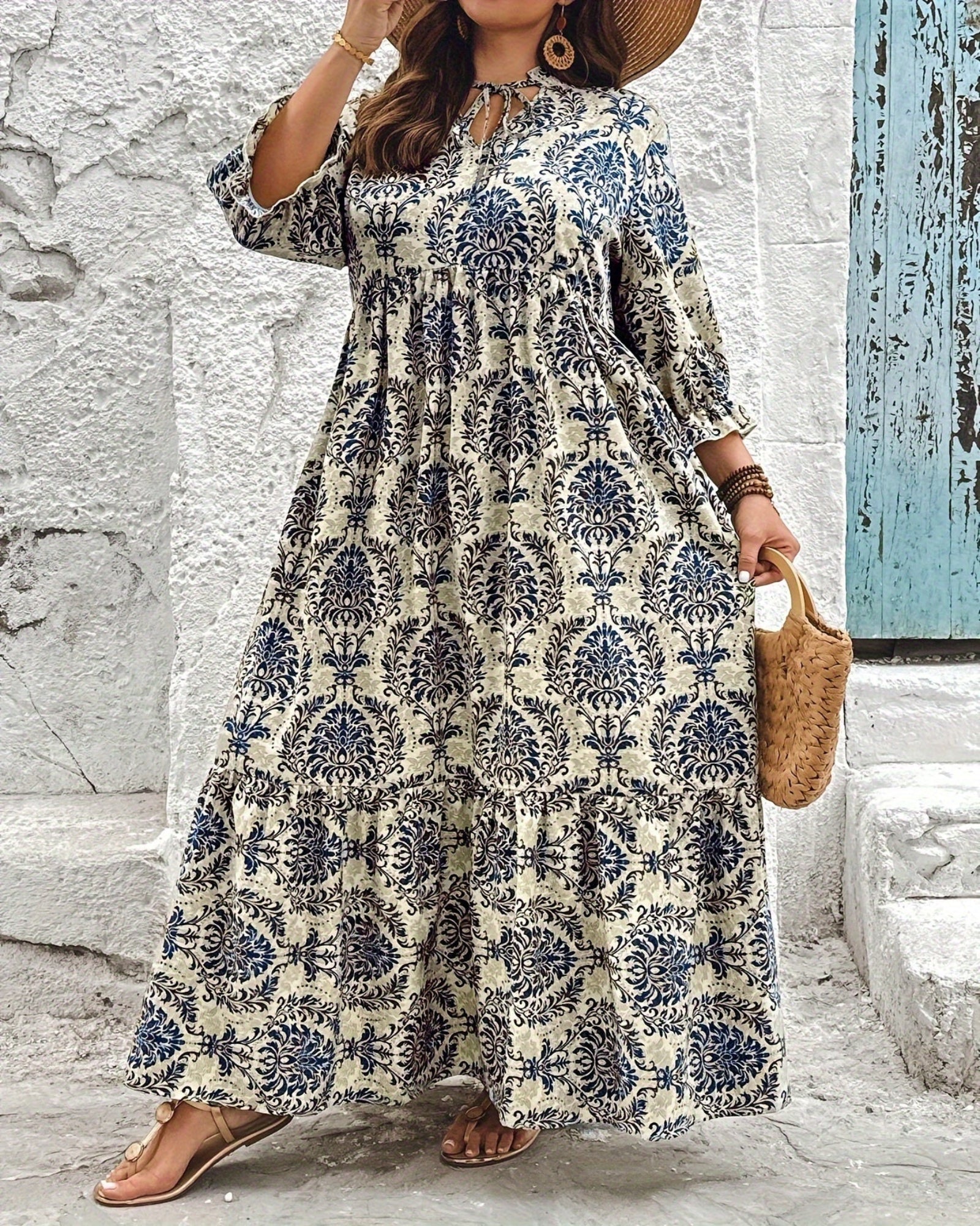 Charlotte – Boho Plus Size Ethnic Print Longline Dress - Dress - Boho Style