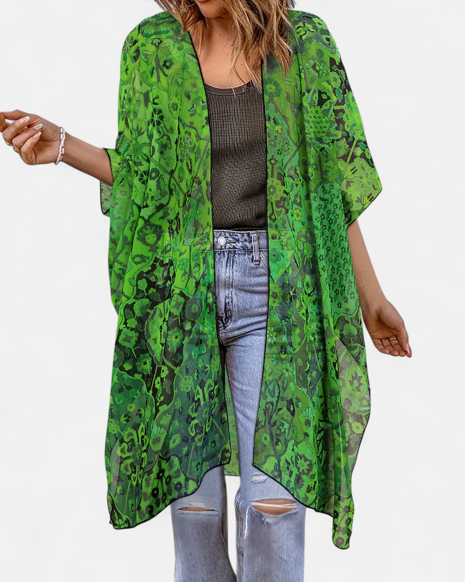 Charlotte – Plus Size Boho Floral Open Kimono Cardigan - Kimono Cardigan - Boho Style