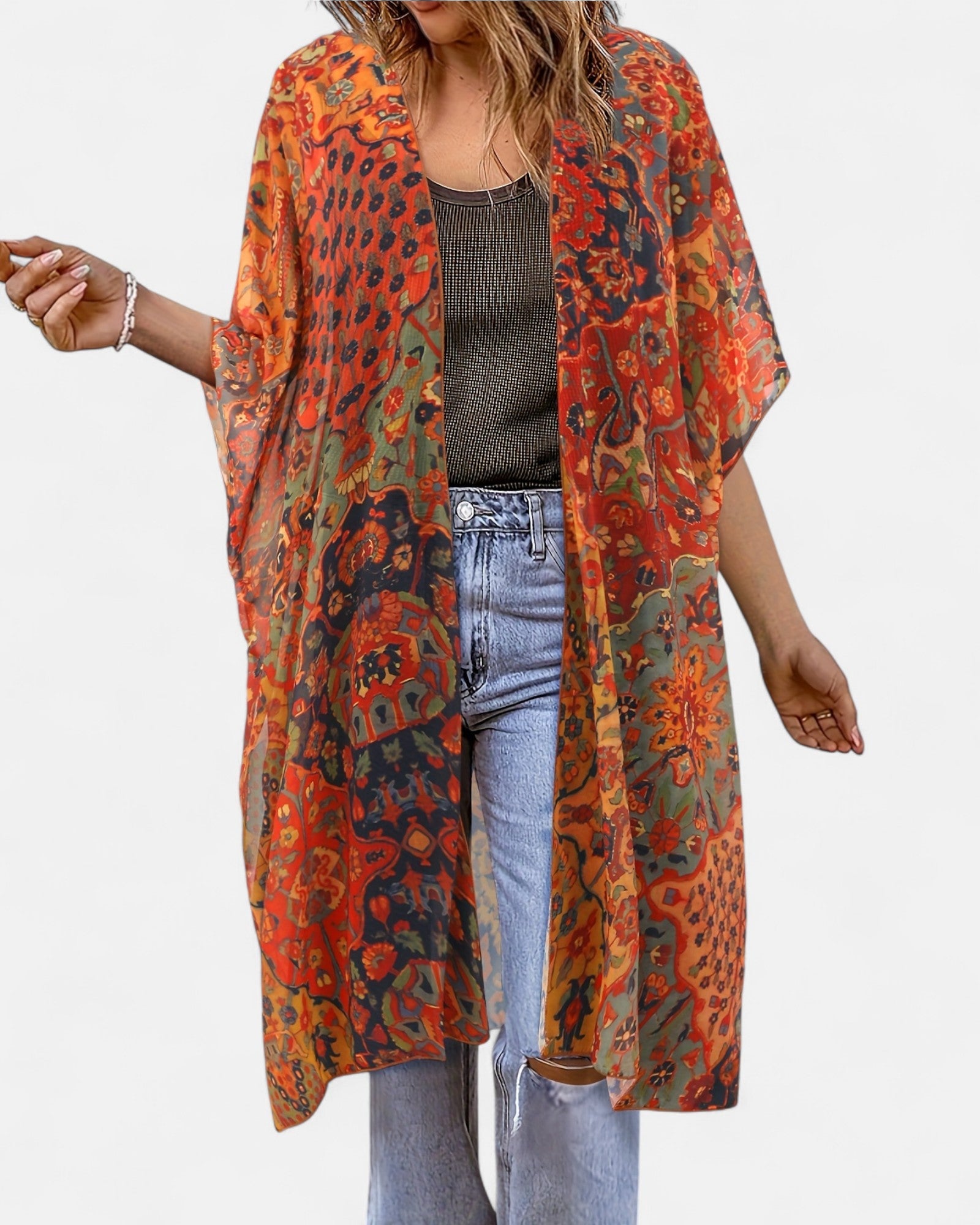 Charlotte – Plus Size Boho Floral Open Kimono Cardigan - Kimono Cardigan - Boho Style