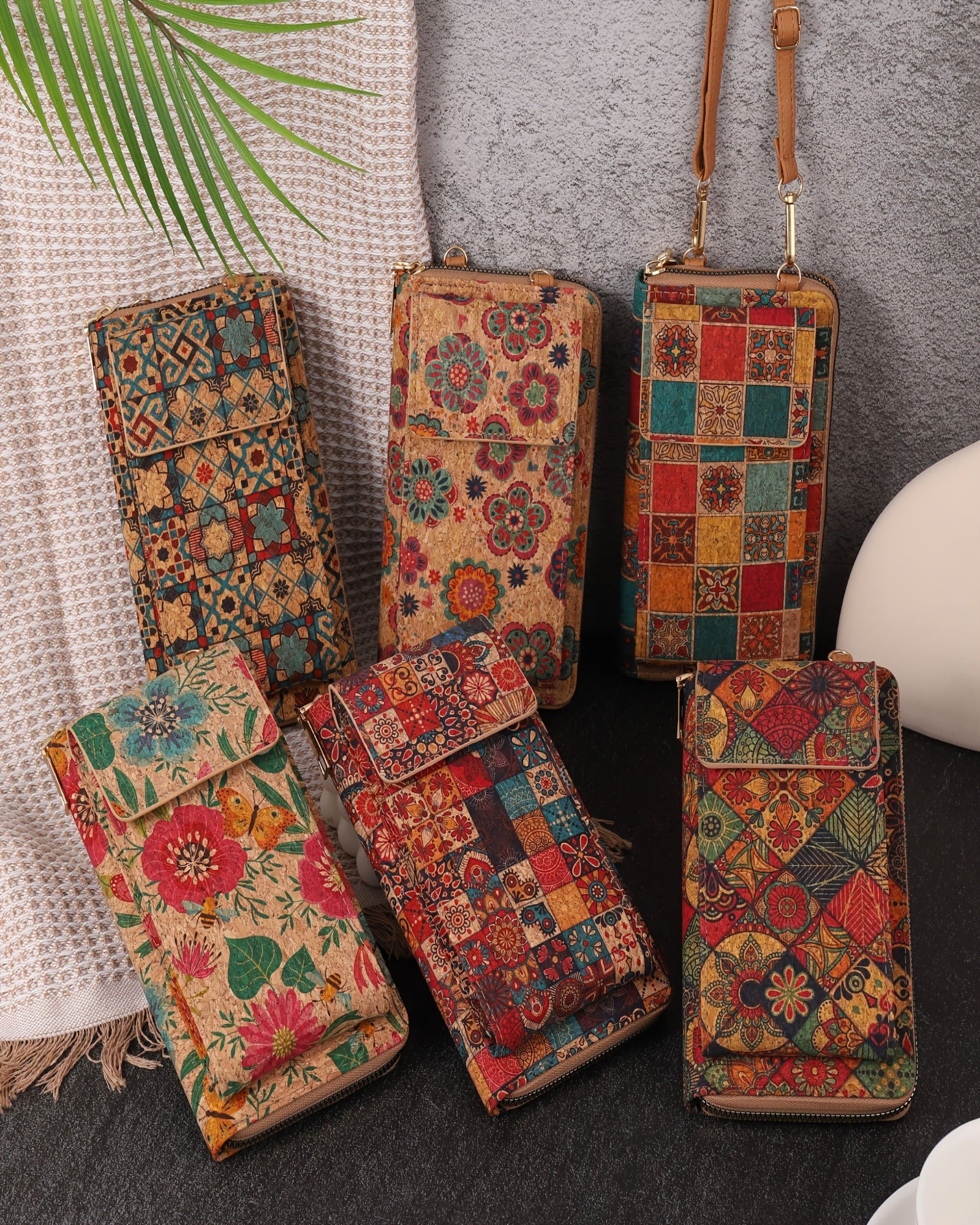 Chloe – Bohemian Floral Leather Crossbody Wallet - Boho Style - Yellow and Blue Flowers -