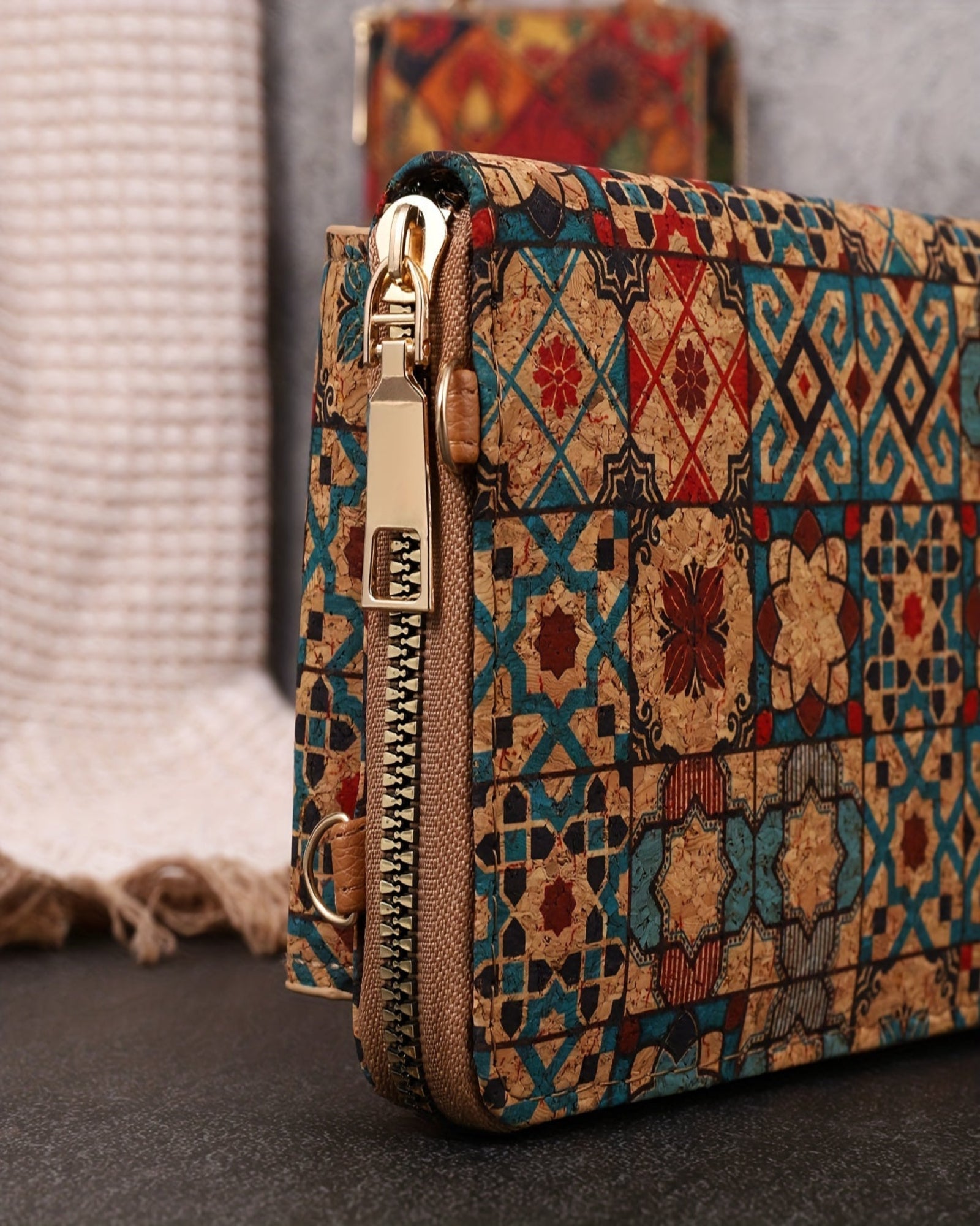 Chloe – Bohemian Floral Leather Crossbody Wallet - Boho Style - Yellow and Blue Flowers -