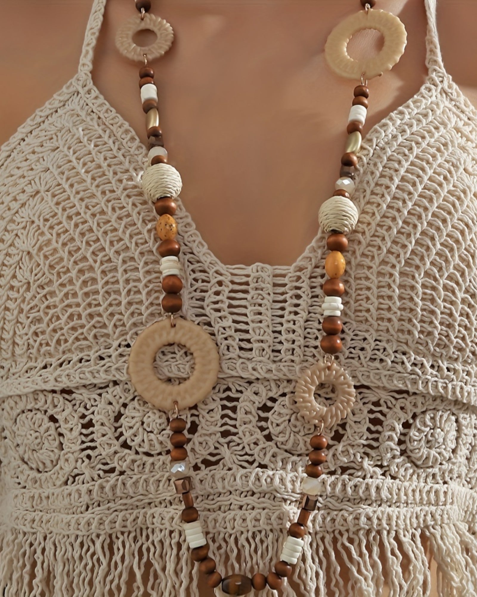 Chloe – Boho Beaded Necklace with Wooden Accents - Necklace - Boho Style