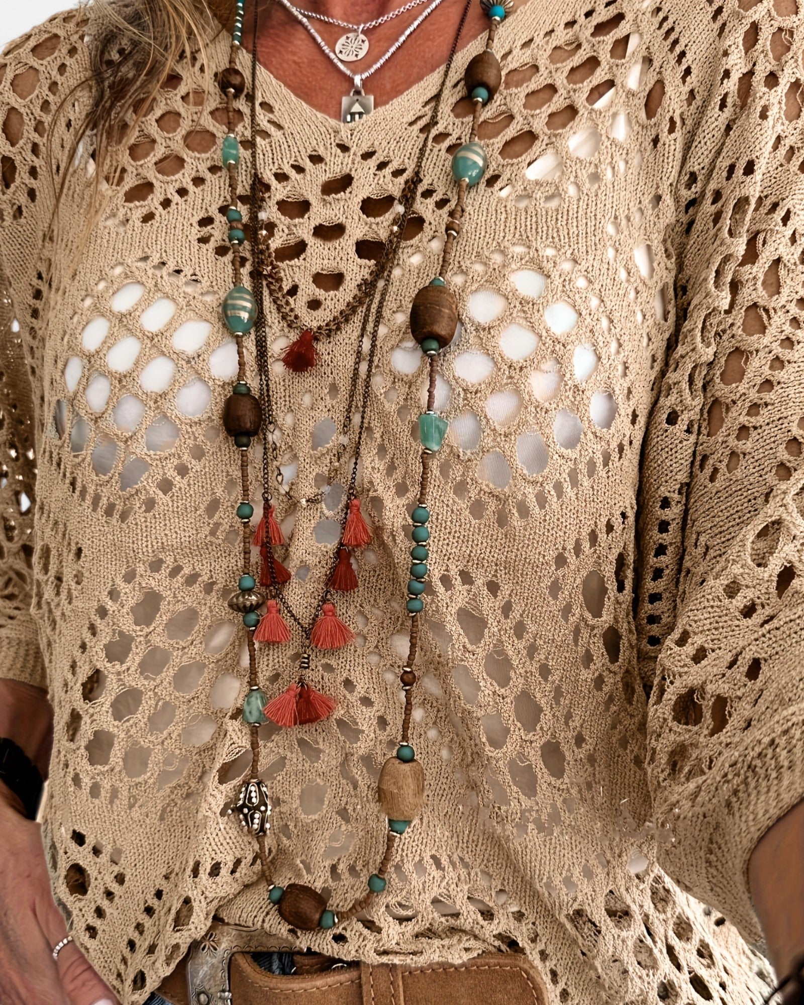 Chloe – Boho Cutout Knit Sweater with V Neck - Sweater - Boho Style